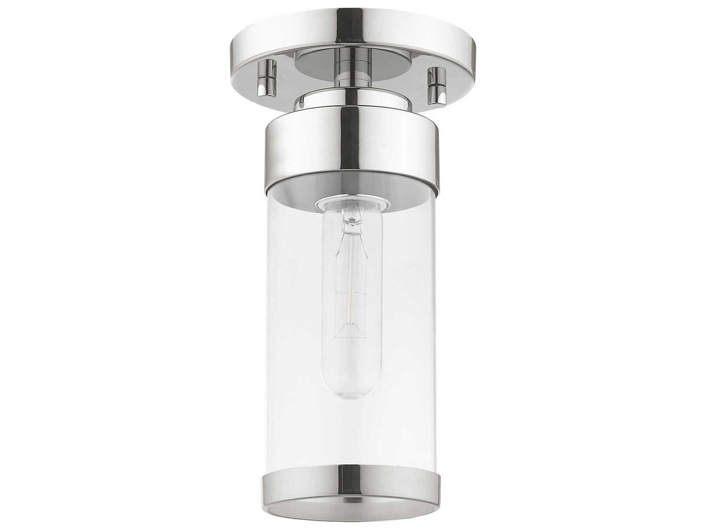 Livex Lighting Hillcrest 1-Light Polished Chrome Clear Glass Cylinder Semi Flush Mount