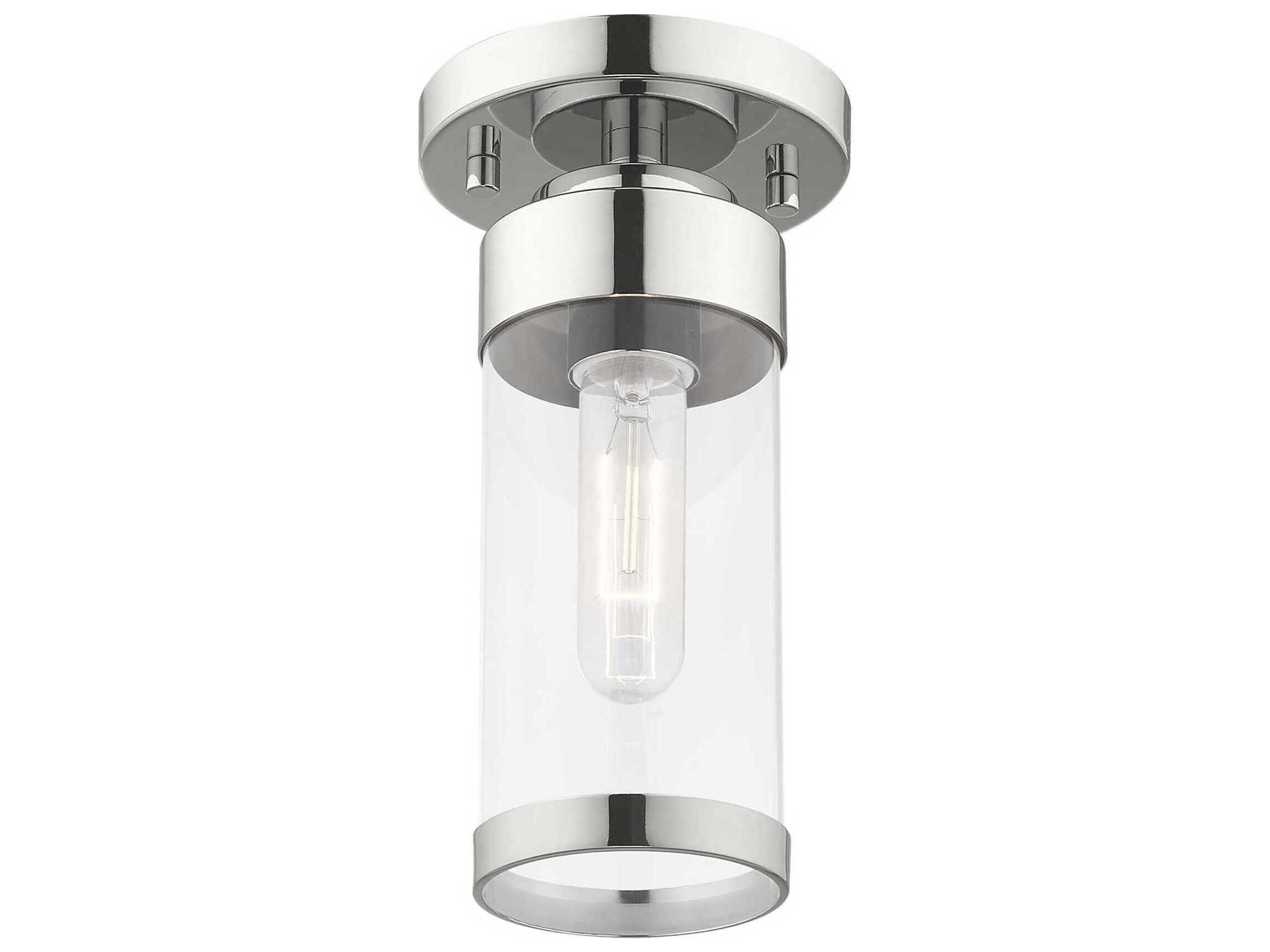 Livex Lighting Hillcrest 1-Light Polished Chrome Clear Glass Cylinder Semi Flush Mount