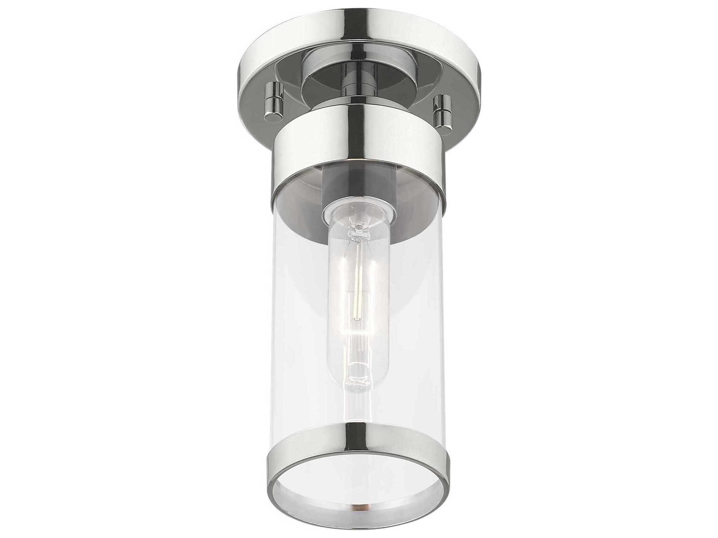 Livex Lighting Hillcrest 1-Light Polished Chrome Clear Glass Cylinder Semi Flush Mount
