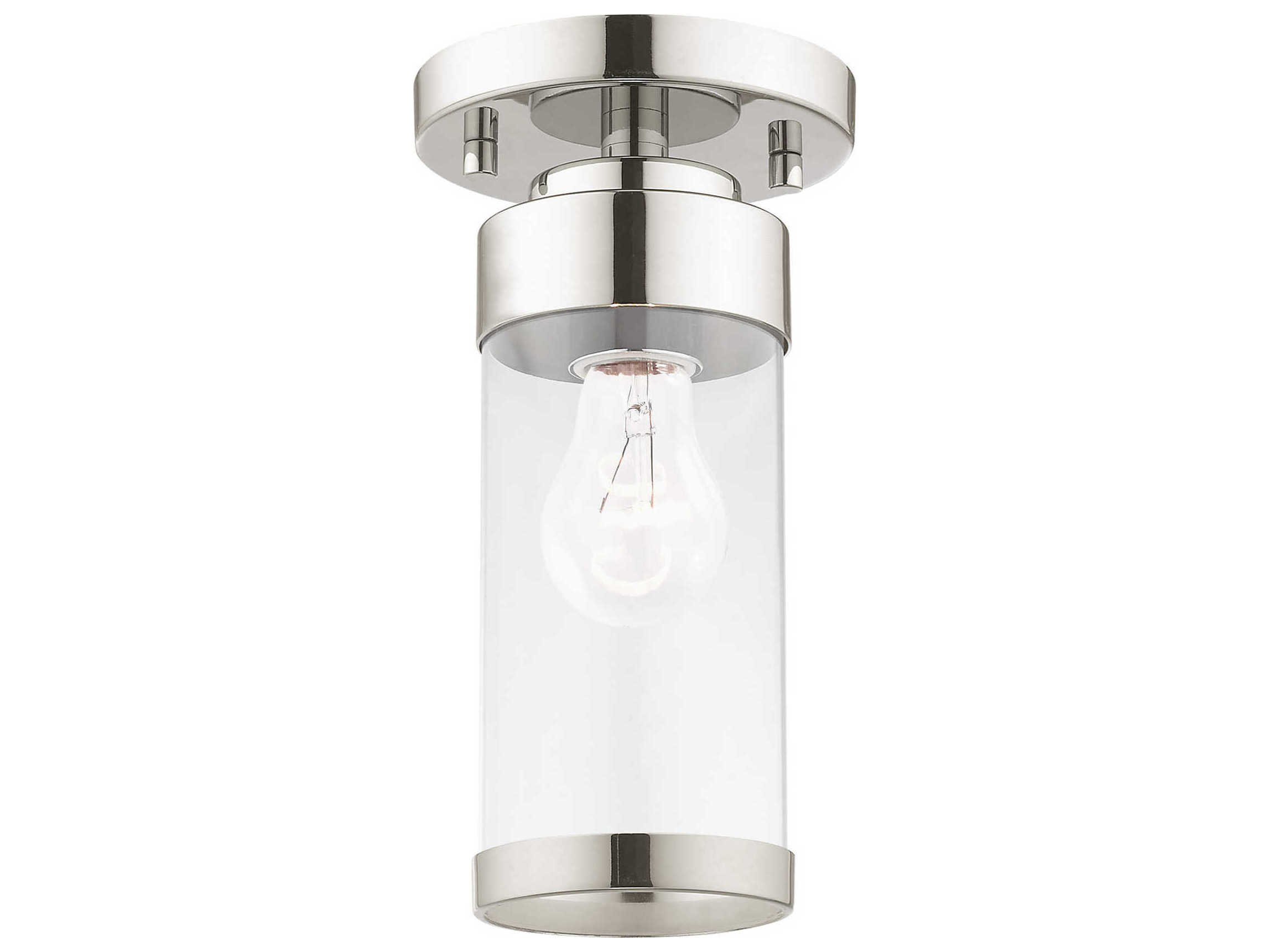 Livex Lighting Hillcrest 1-Light Polished Chrome Clear Glass Cylinder Semi Flush Mount