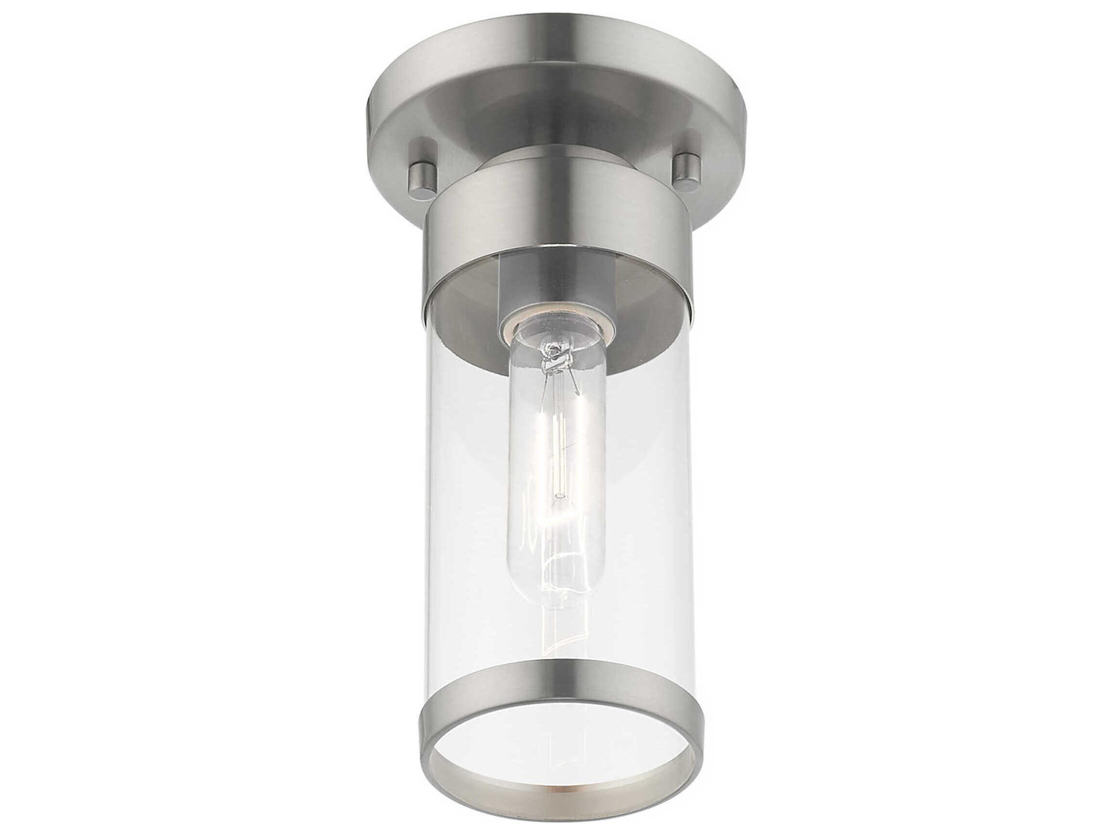 Livex Lighting Hillcrest 1-Light Brushed Nickel Clear Glass Cylinder Semi Flush Mount