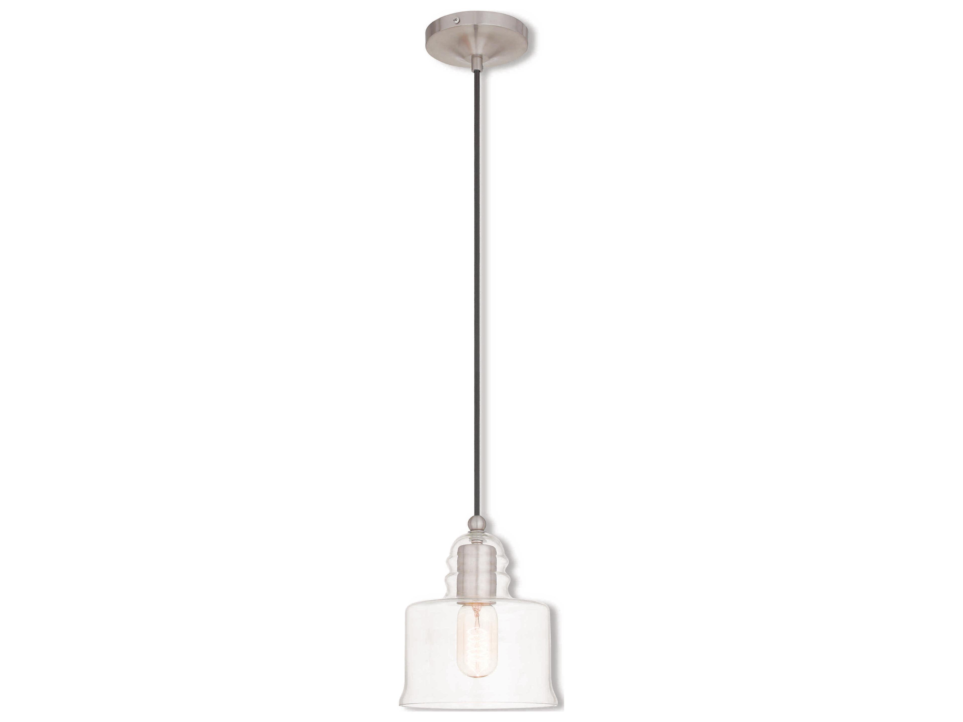 Livex Lighting Art Glass 1-Light Brushed Nickel Drum Mini Pendant