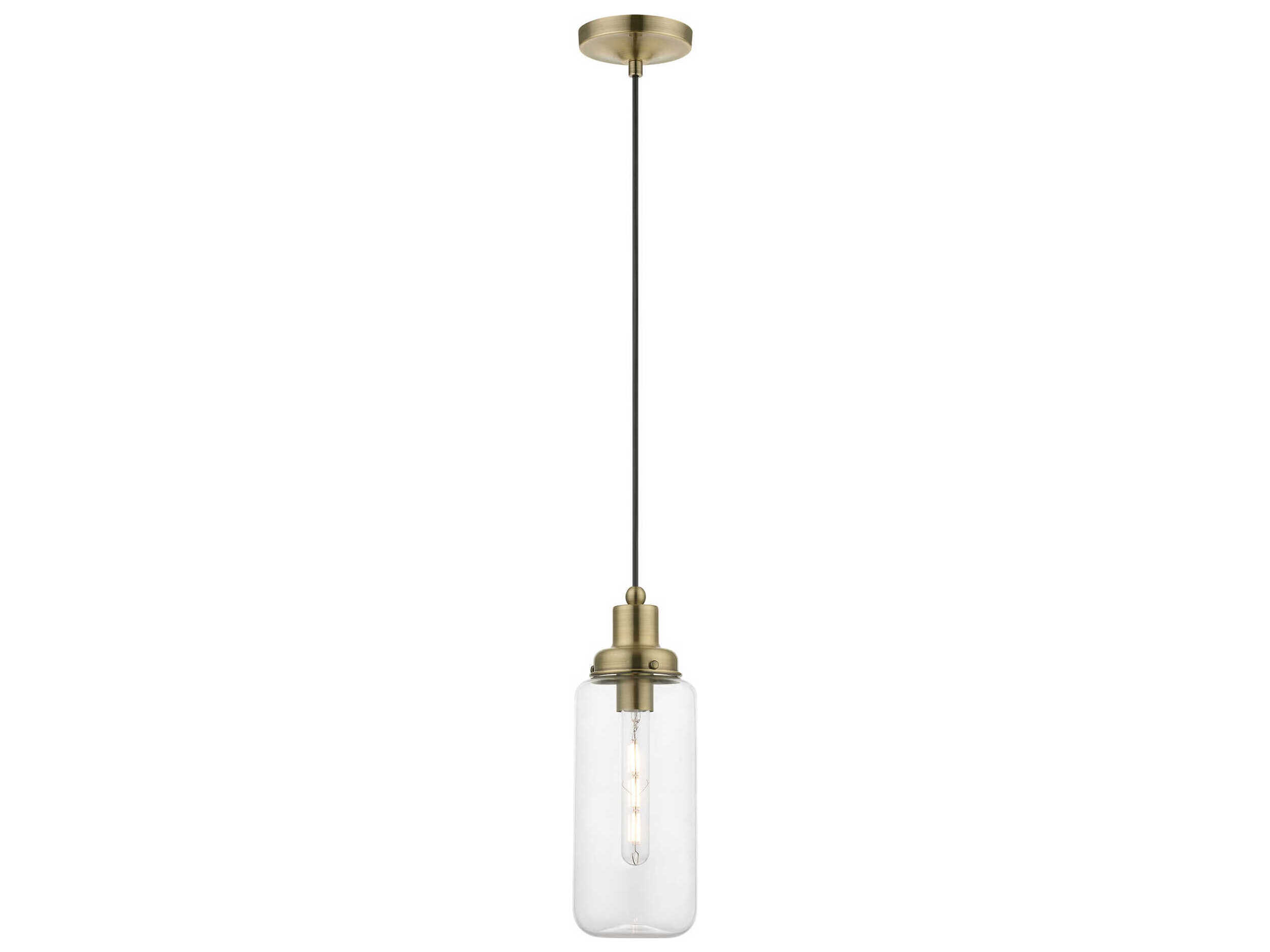 Livex Lighting Oakhurst 1-Light Antique Brass Glass Cylinder Mini Pendant