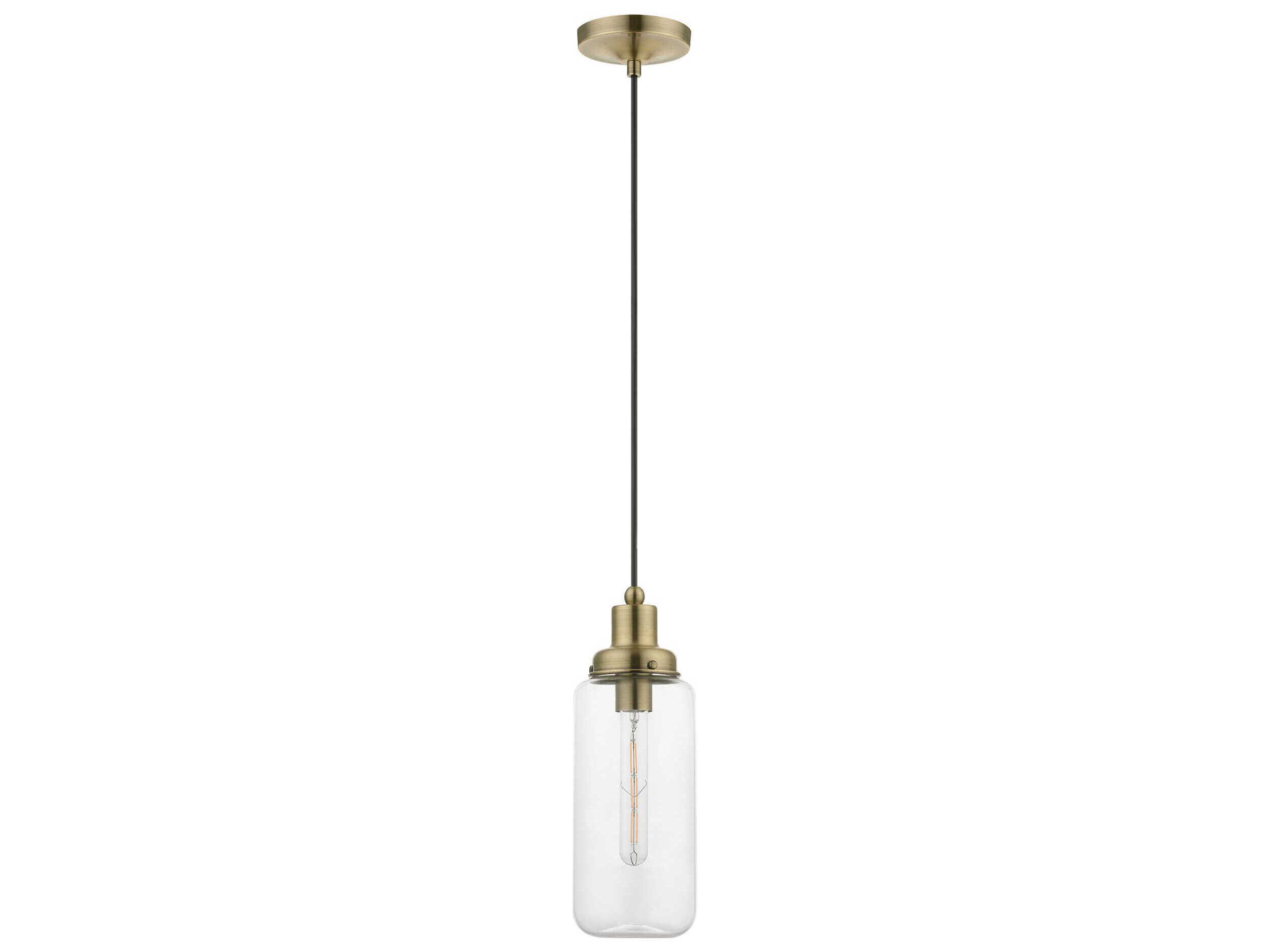 Livex Lighting Oakhurst 1-Light Antique Brass Glass Cylinder Mini Pendant