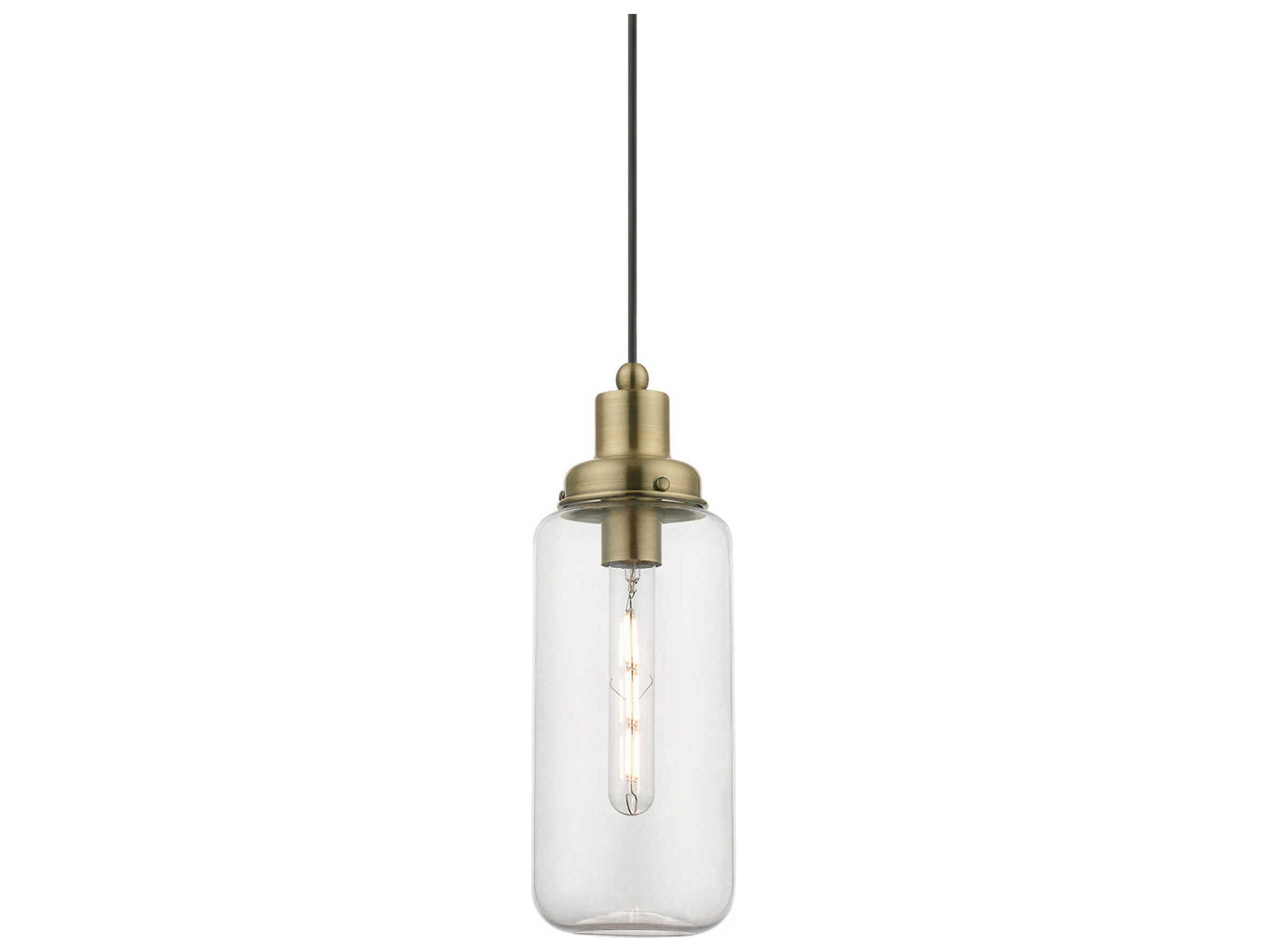 Livex Lighting Oakhurst 1-Light Antique Brass Glass Cylinder Mini Pendant