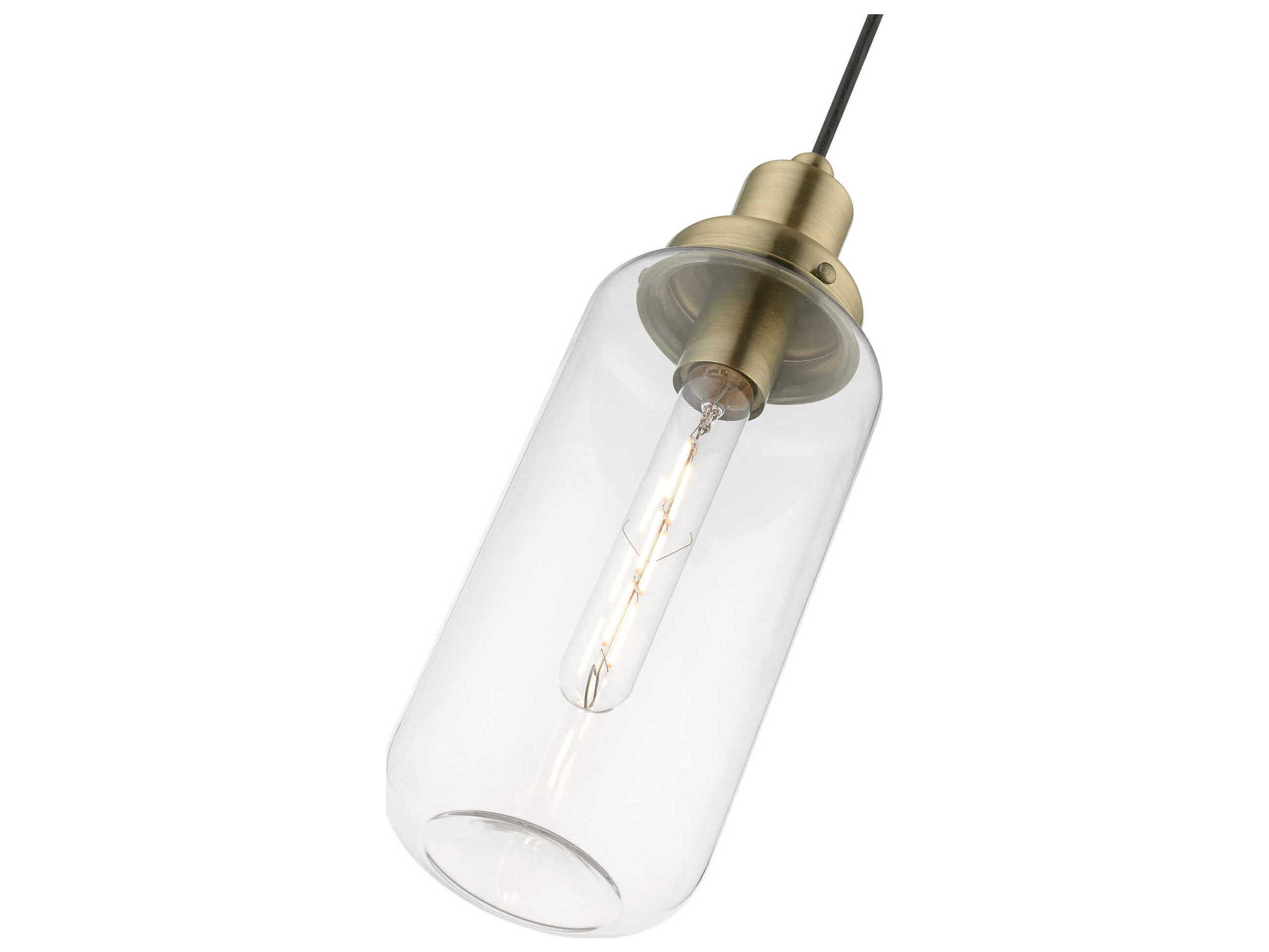 Livex Lighting Oakhurst 1-Light Antique Brass Glass Cylinder Mini Pendant