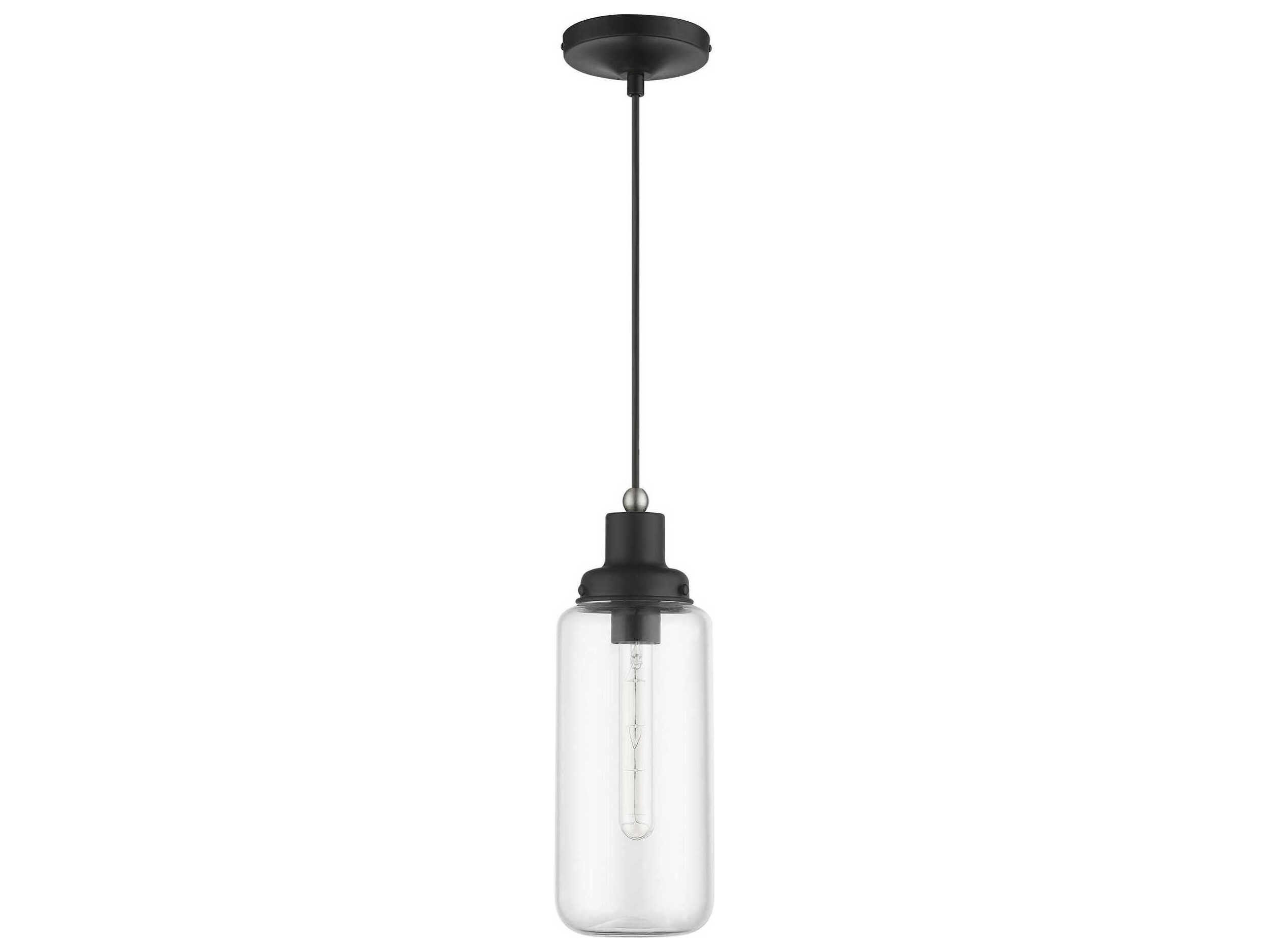 Livex Lighting Oakhurst 1-Light Black Brushed Nickel Glass Cylinder Mini Pendant