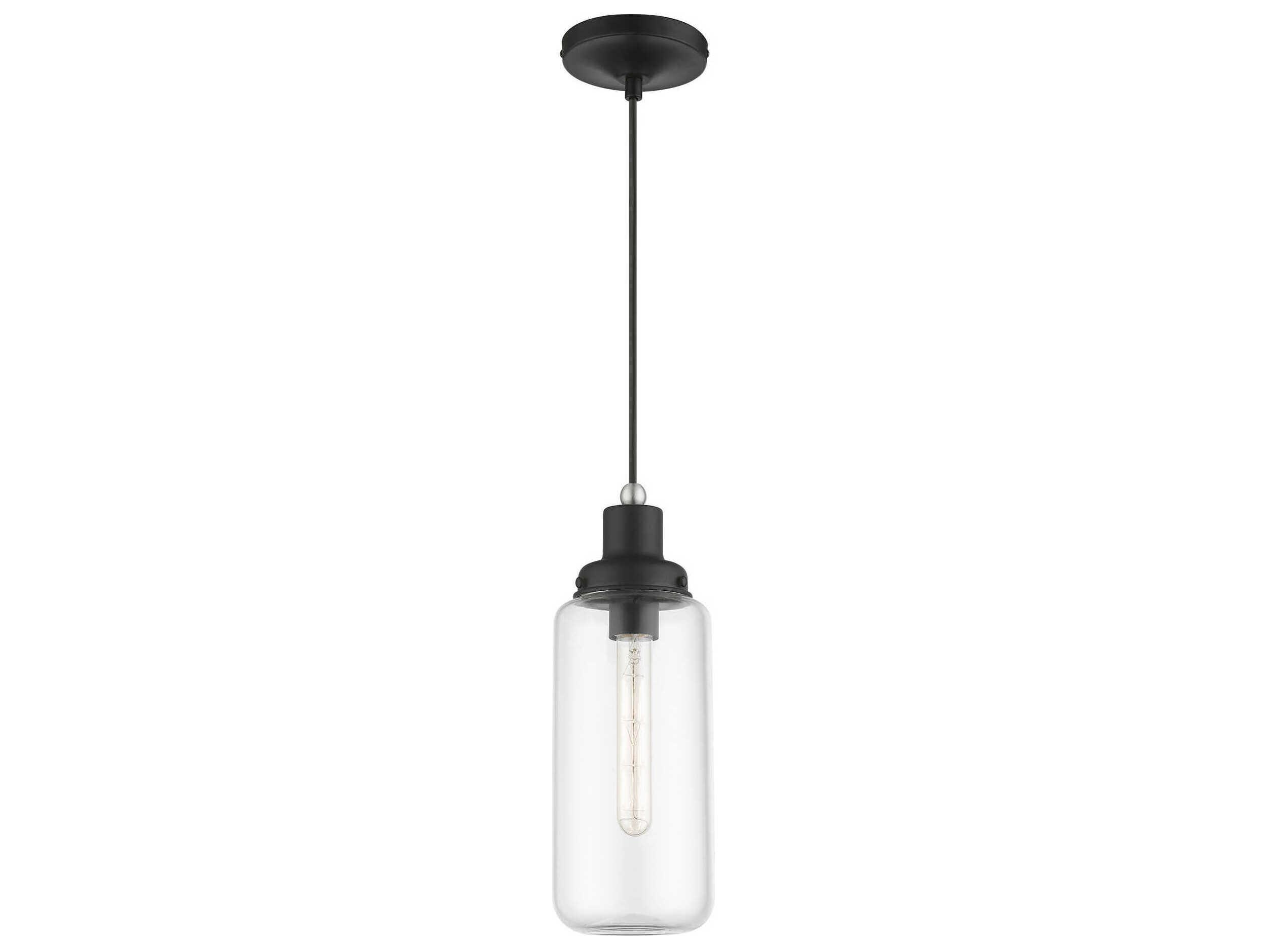 Livex Lighting Oakhurst 1-Light Black Brushed Nickel Glass Cylinder Mini Pendant