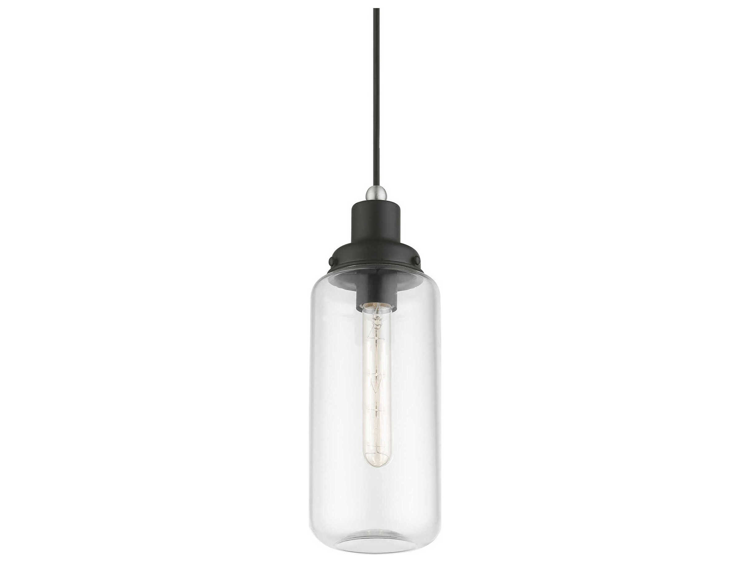 Livex Lighting Oakhurst 1-Light Black Brushed Nickel Glass Cylinder Mini Pendant