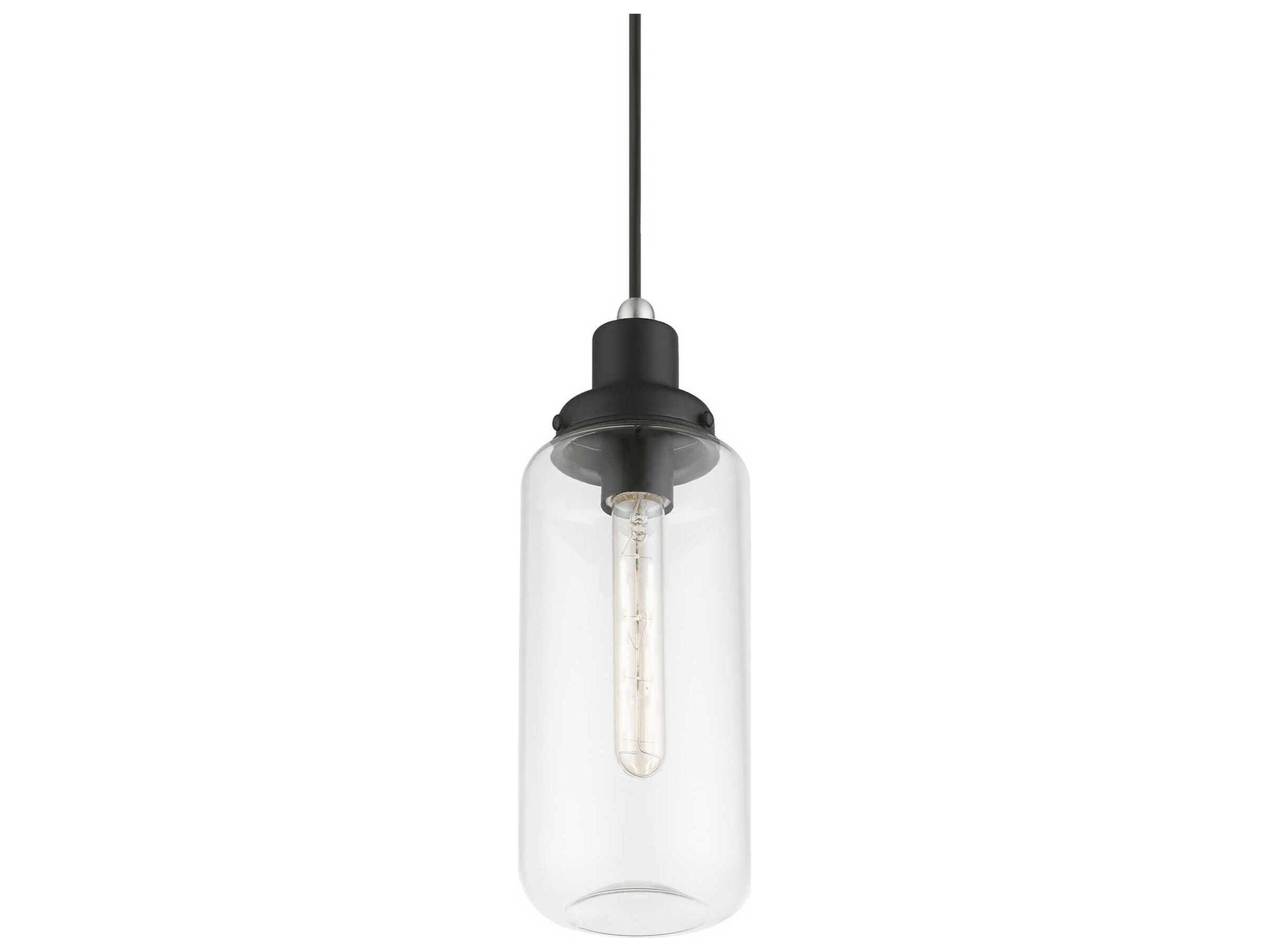 Livex Lighting Oakhurst 1-Light Black Brushed Nickel Glass Cylinder Mini Pendant