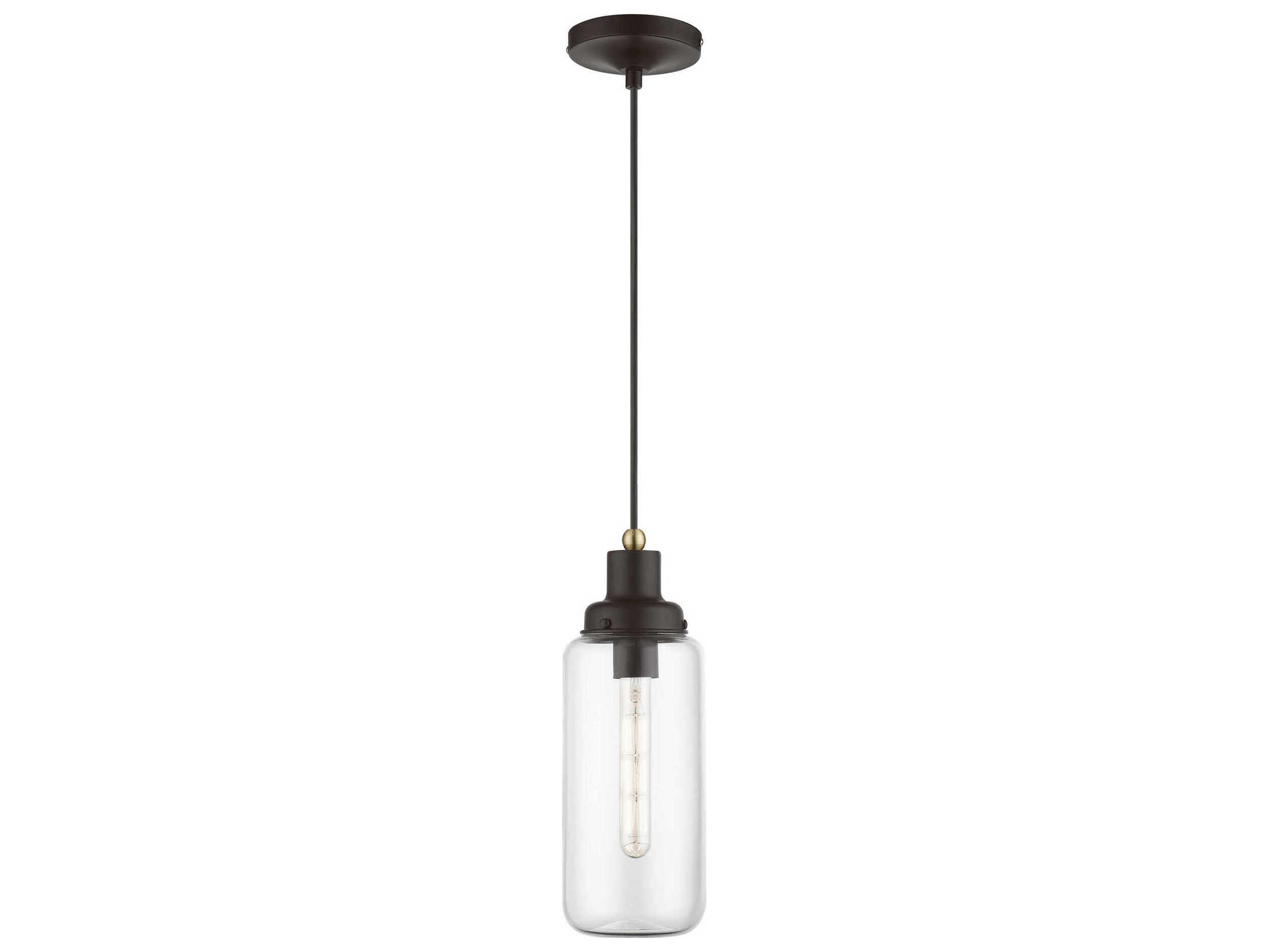 Livex Lighting Oakhurst 1-Light Bronze Antique Brass Glass Cylinder Mini Pendant
