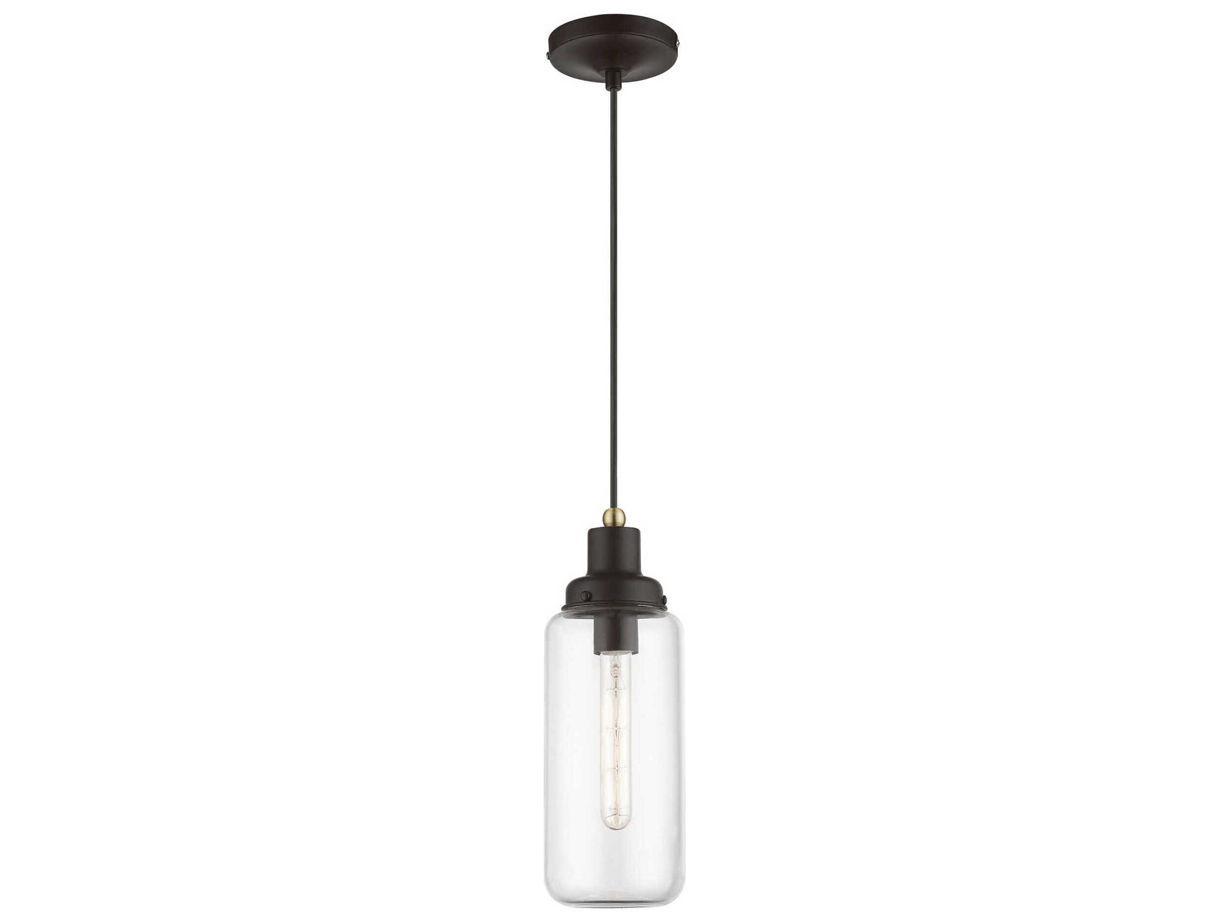 Livex Lighting Oakhurst 1-Light Bronze Antique Brass Glass Cylinder Mini Pendant