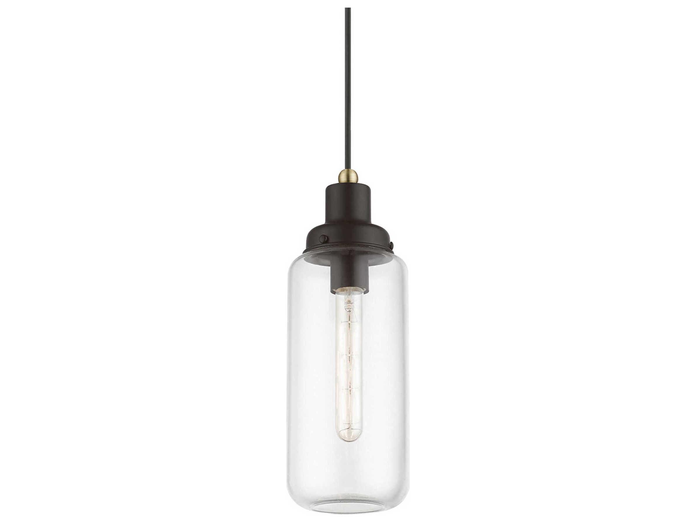 Livex Lighting Oakhurst 1-Light Bronze Antique Brass Glass Cylinder Mini Pendant