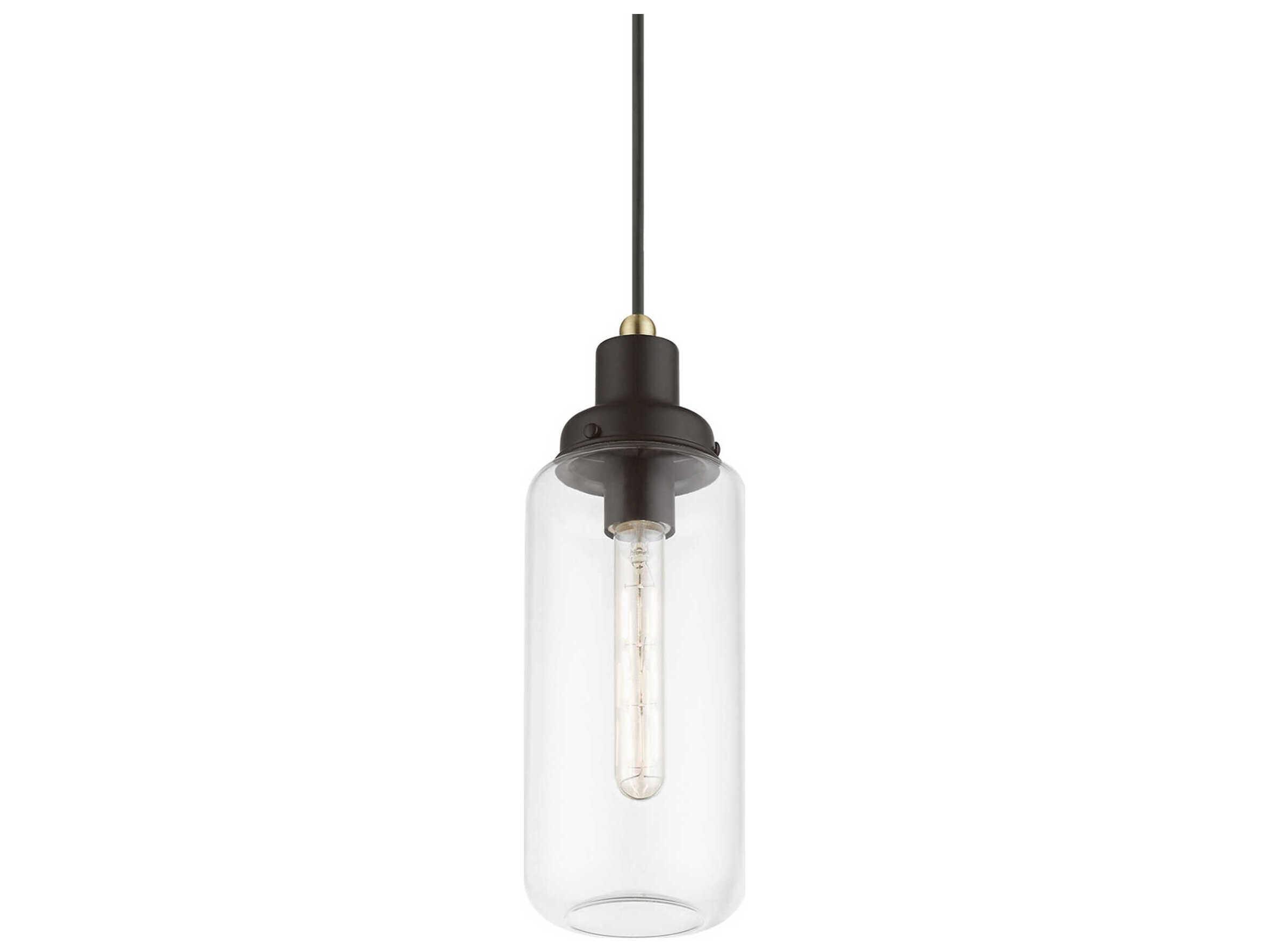 Livex Lighting Oakhurst 1-Light Bronze Antique Brass Glass Cylinder Mini Pendant