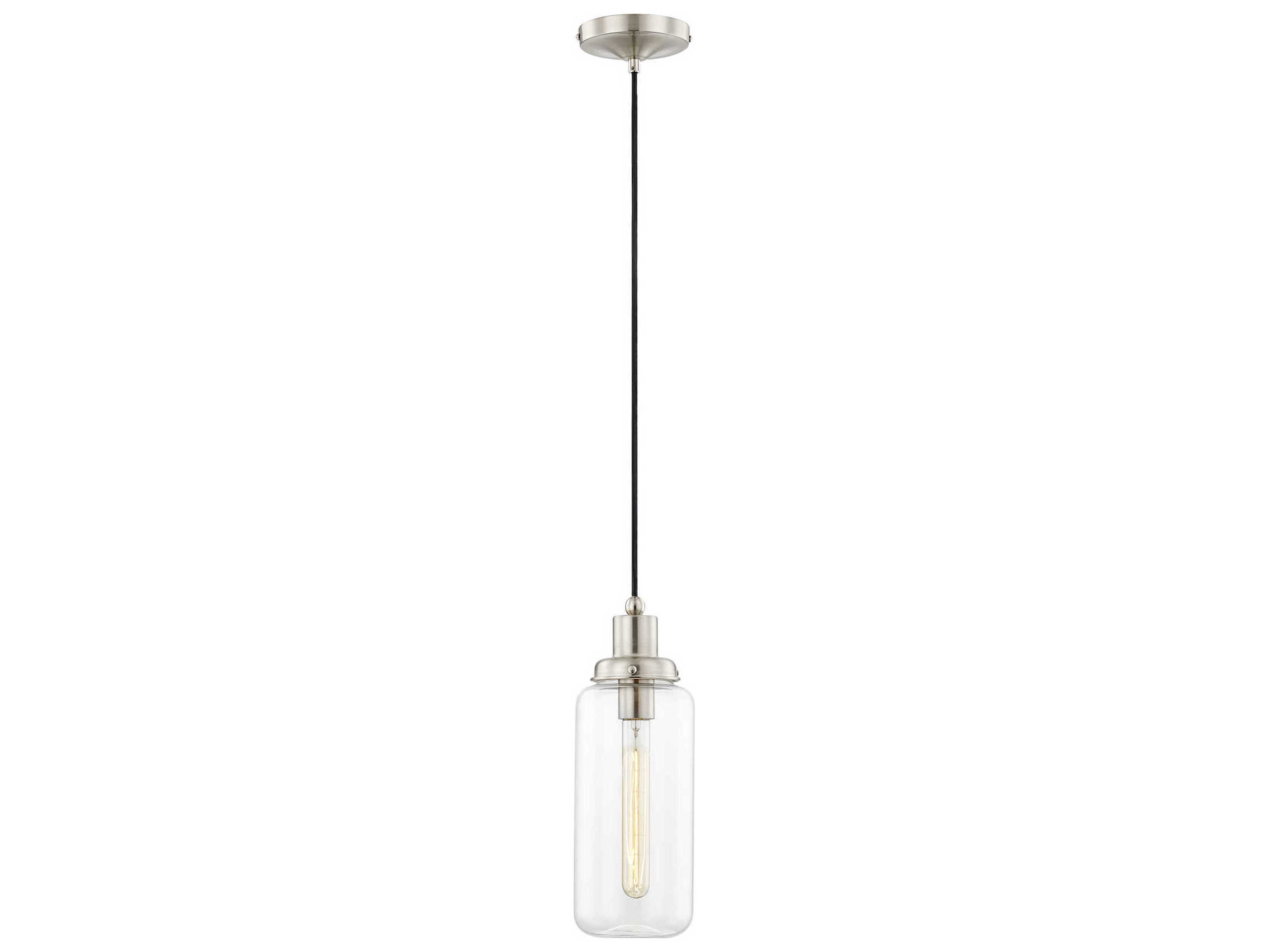 Livex Lighting Art Glass 1-Light Brushed Nickel Cylinder Mini Pendant