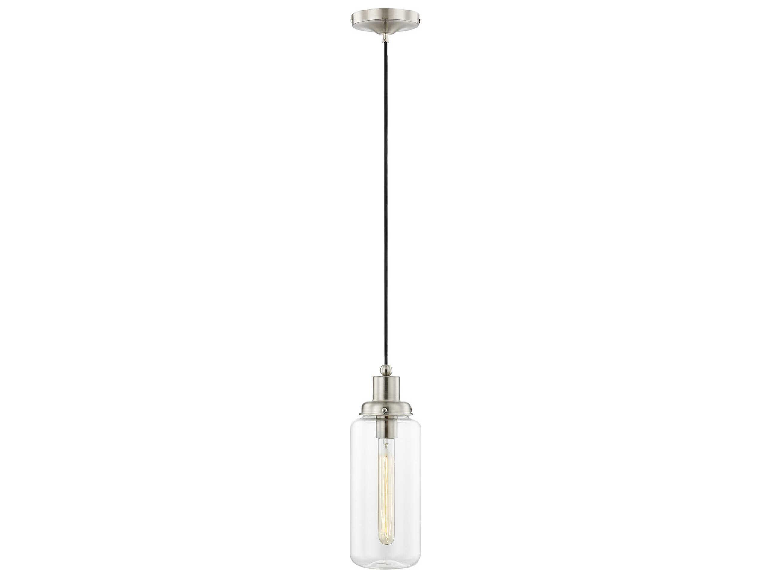Livex Lighting Art Glass 1-Light Brushed Nickel Cylinder Mini Pendant