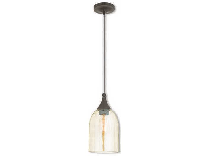 Livex Lighting Art Glass 1-Light English Bronze Clear Bell Mini Pendant
