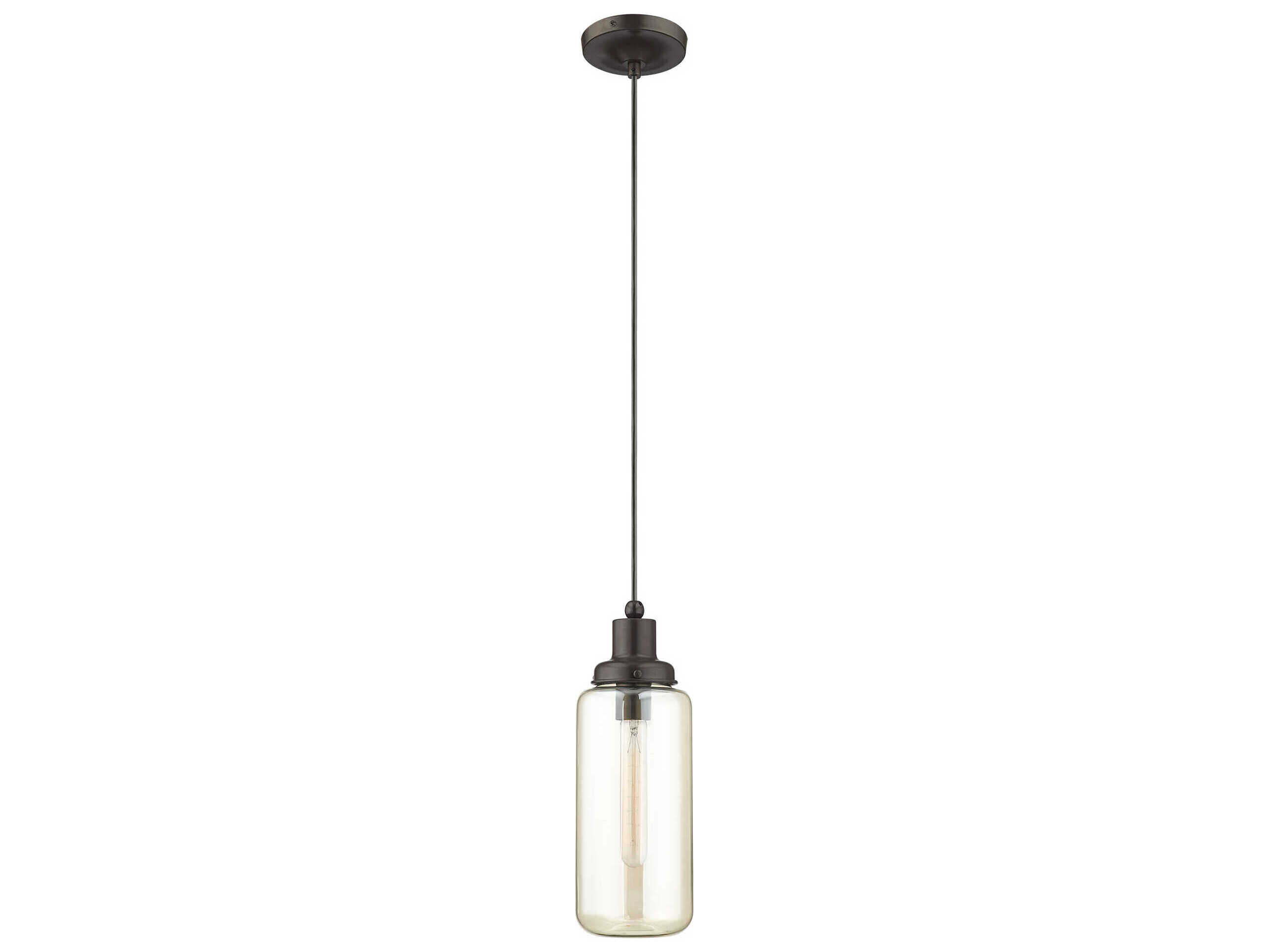 Livex Lighting Art Glass 1-Light English Bronze Clear Cylinder Mini Pendant