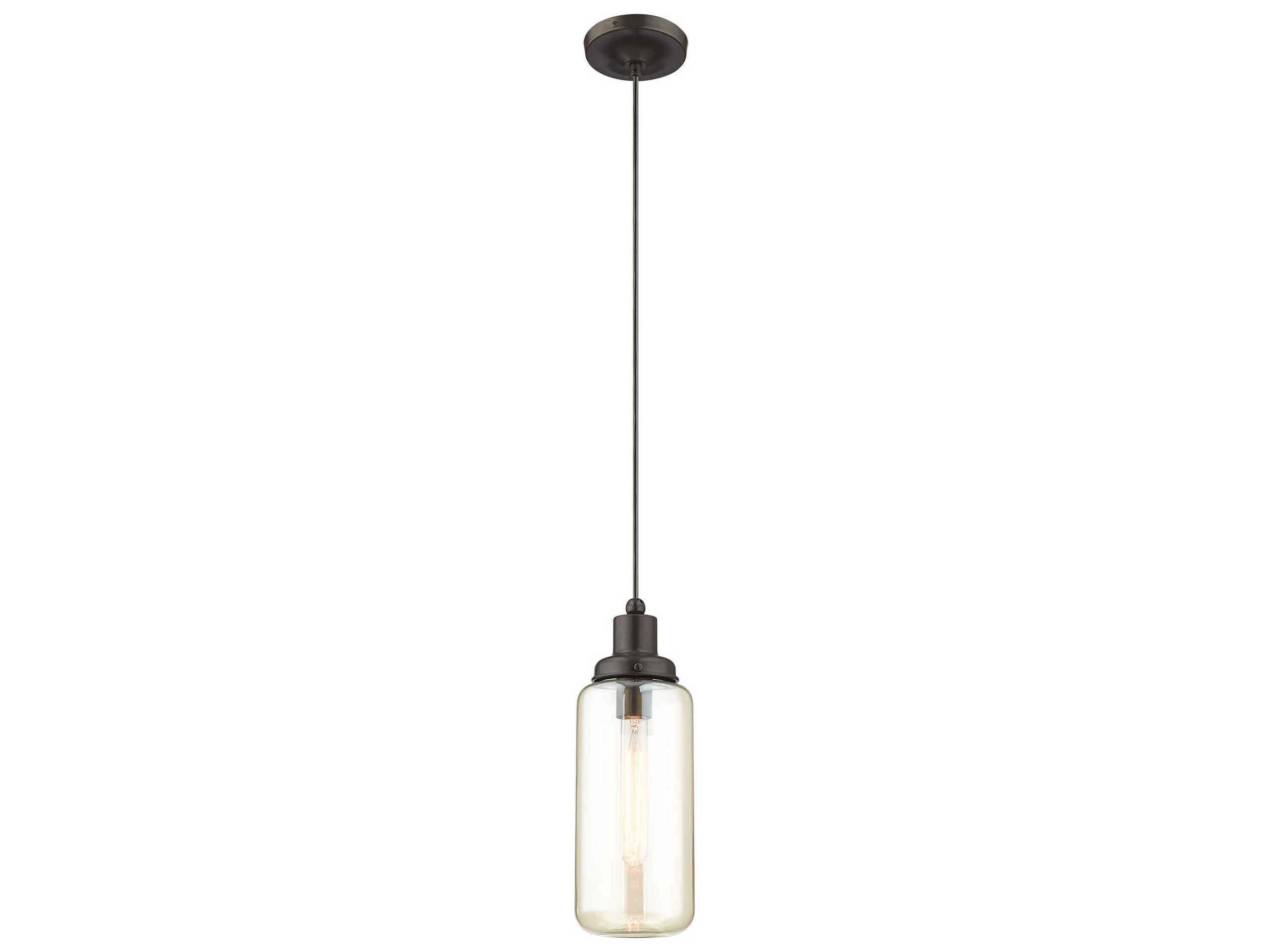Livex Lighting Art Glass 1-Light English Bronze Clear Cylinder Mini Pendant