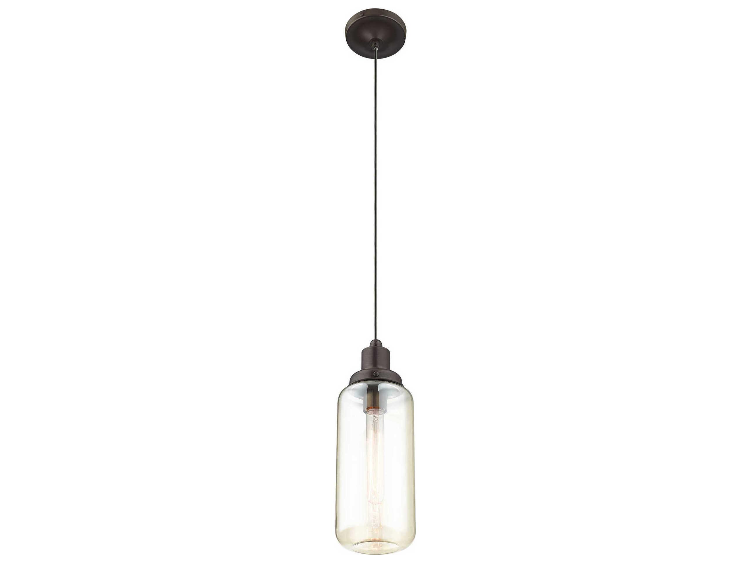 Livex Lighting Art Glass 1-Light English Bronze Clear Cylinder Mini Pendant