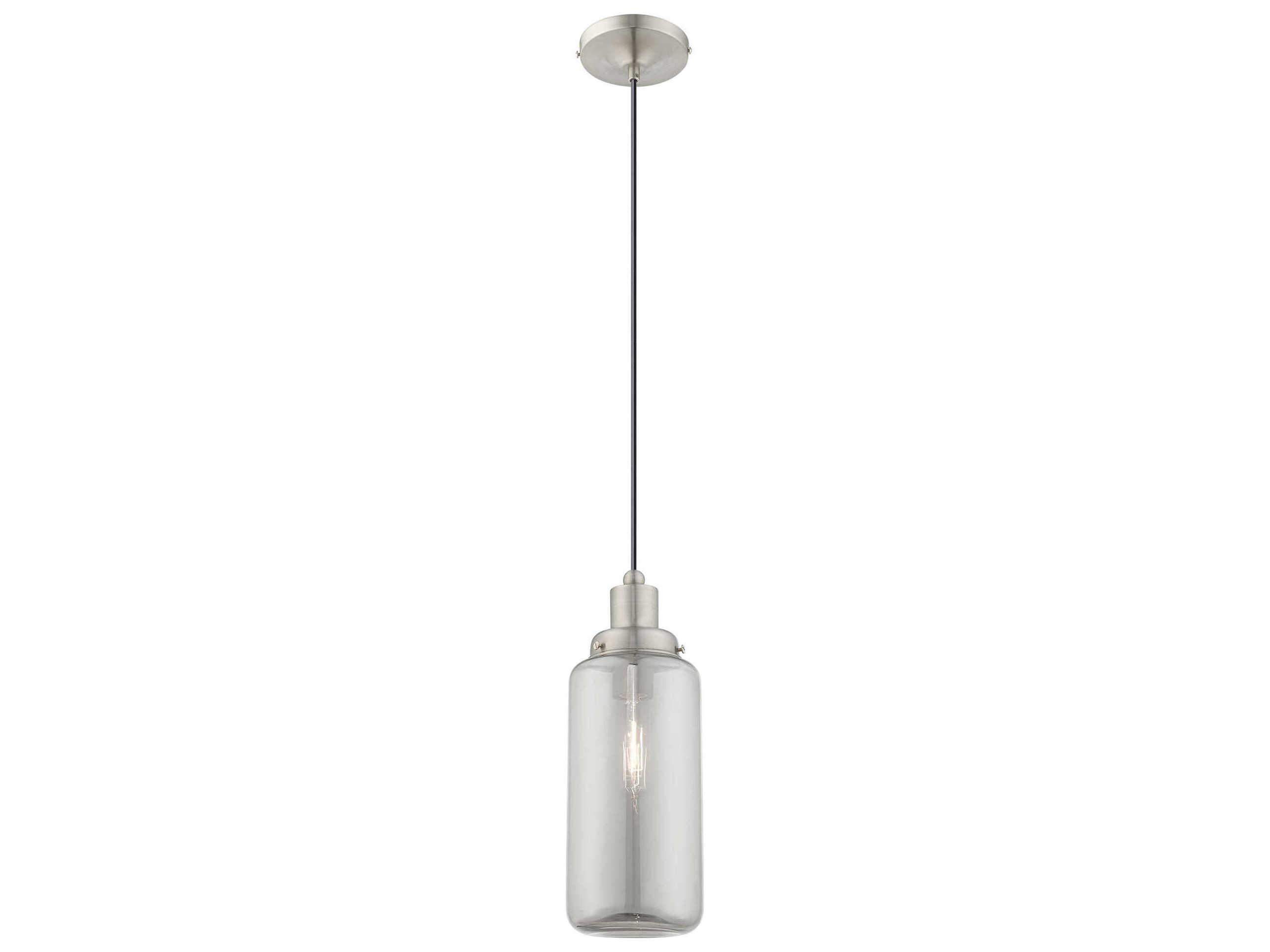 Livex Lighting Art Glass 1-Light Brushed Nickel Gray Cylinder Mini Pendant