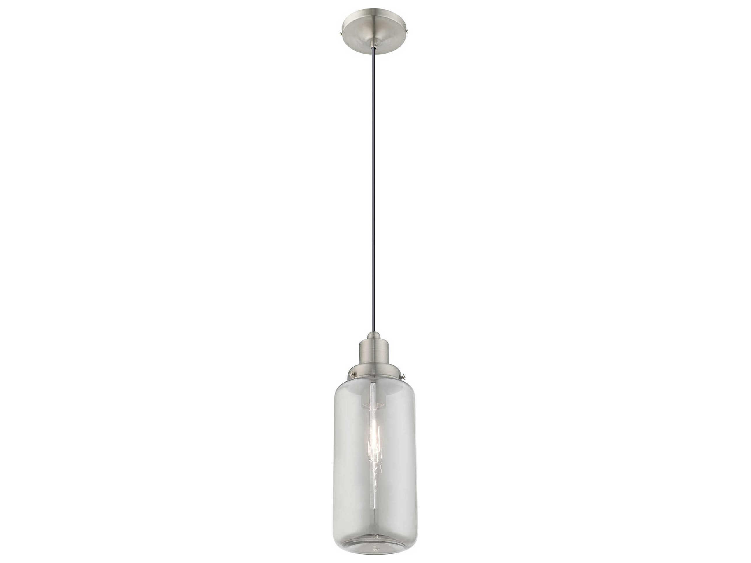 Livex Lighting Art Glass 1-Light Brushed Nickel Gray Cylinder Mini Pendant