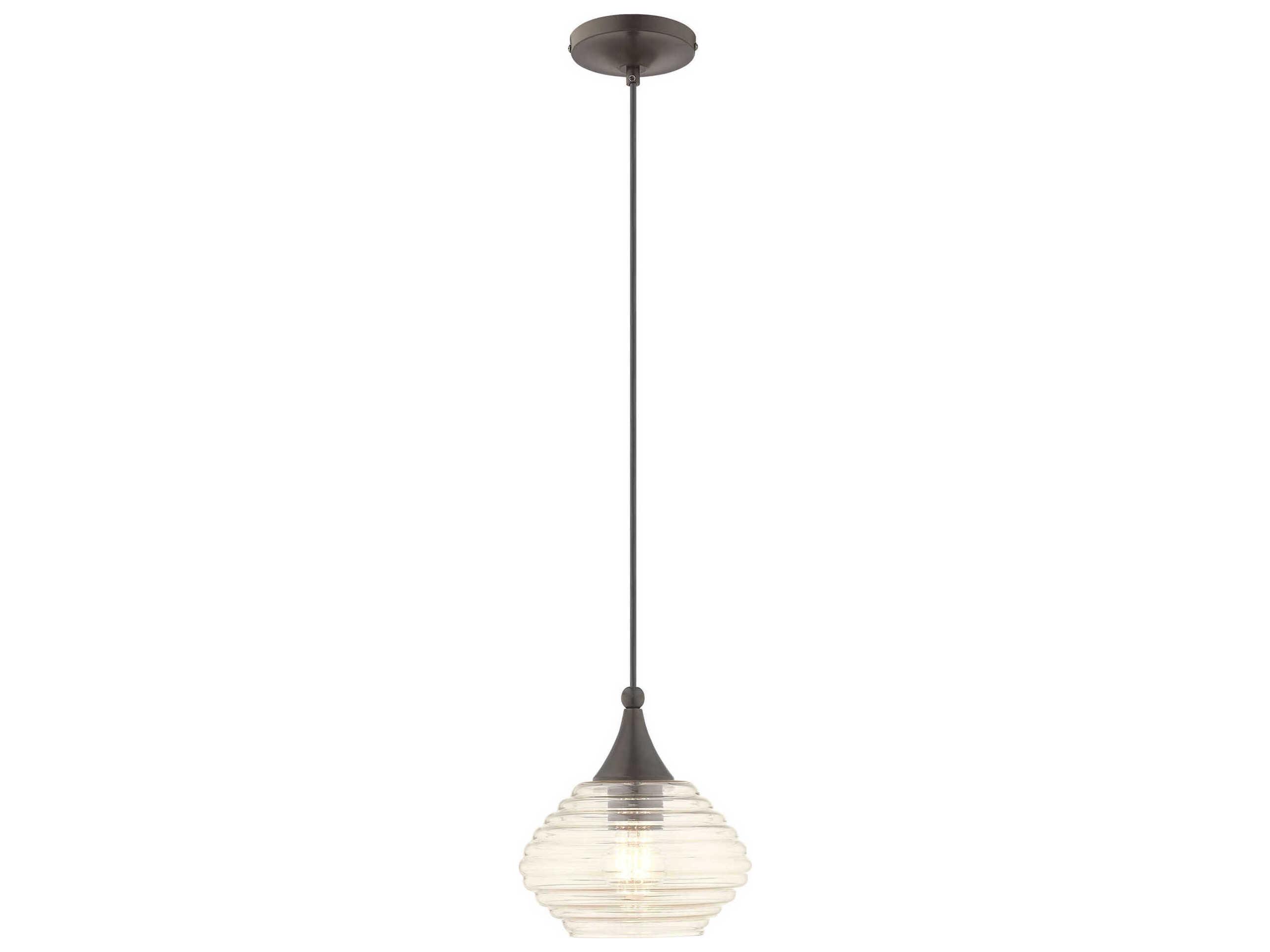 Livex Lighting Art Glass 1-Light English Bronze Clear Mini Pendant