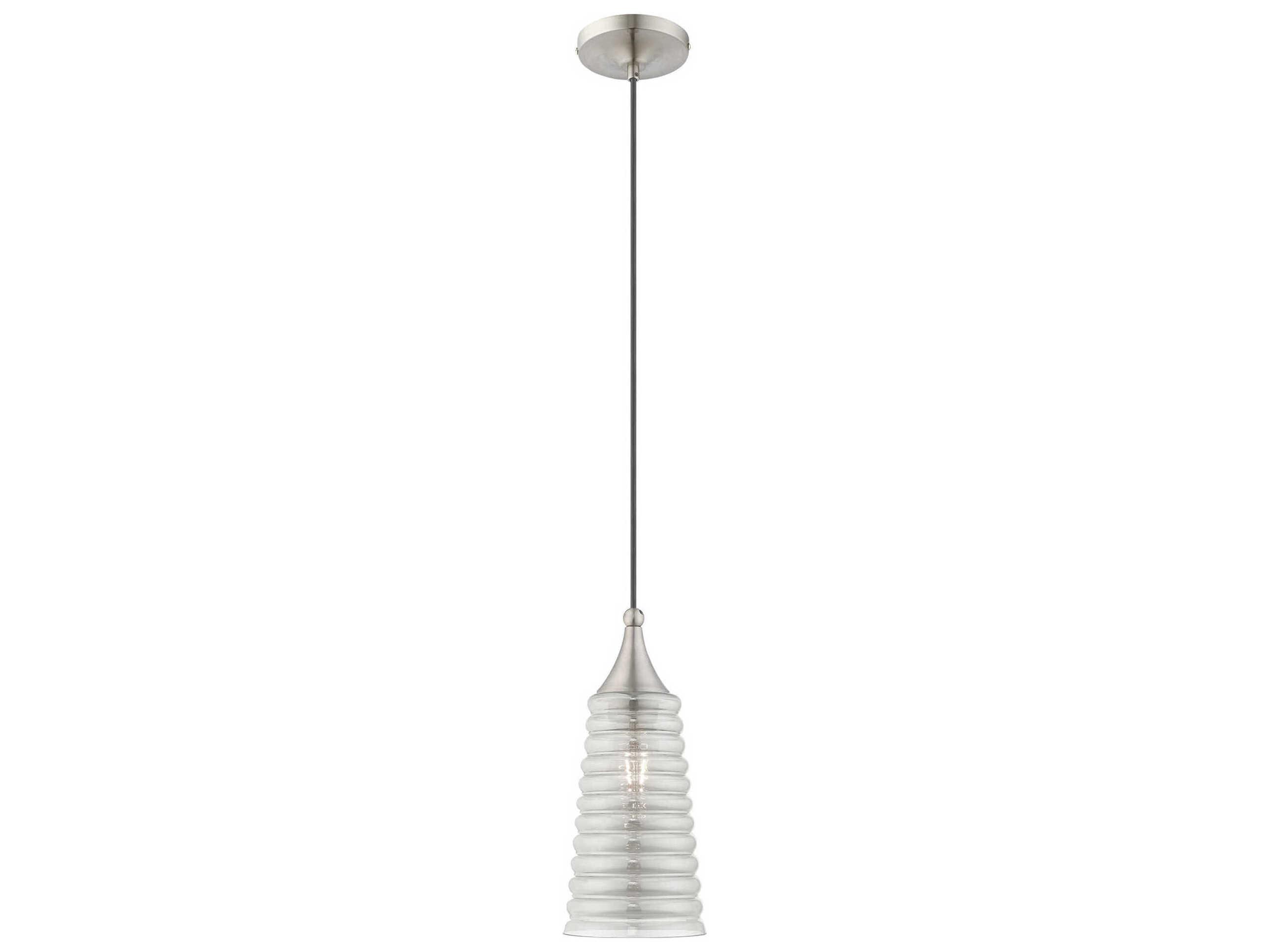 Livex Lighting Art Glass 1-Light Brushed Nickel Clear Bell Mini Pendant