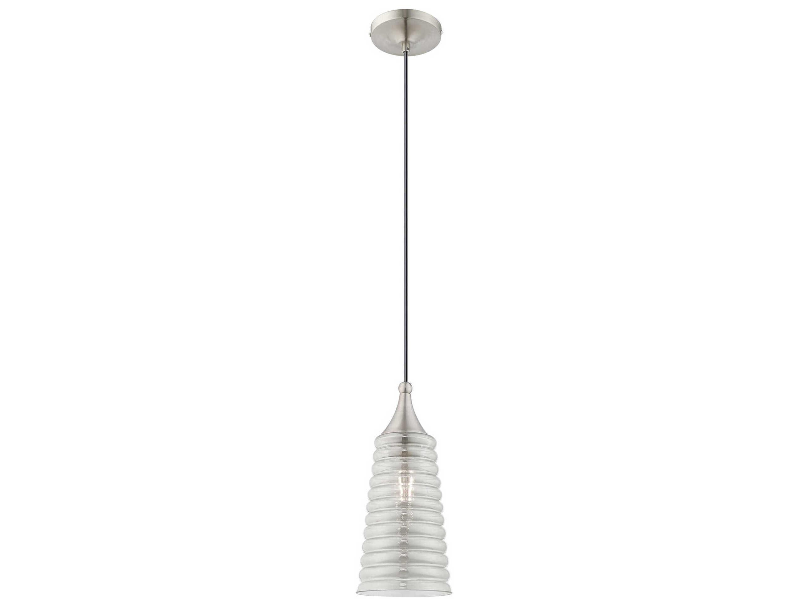Livex Lighting Art Glass 1-Light Brushed Nickel Clear Bell Mini Pendant