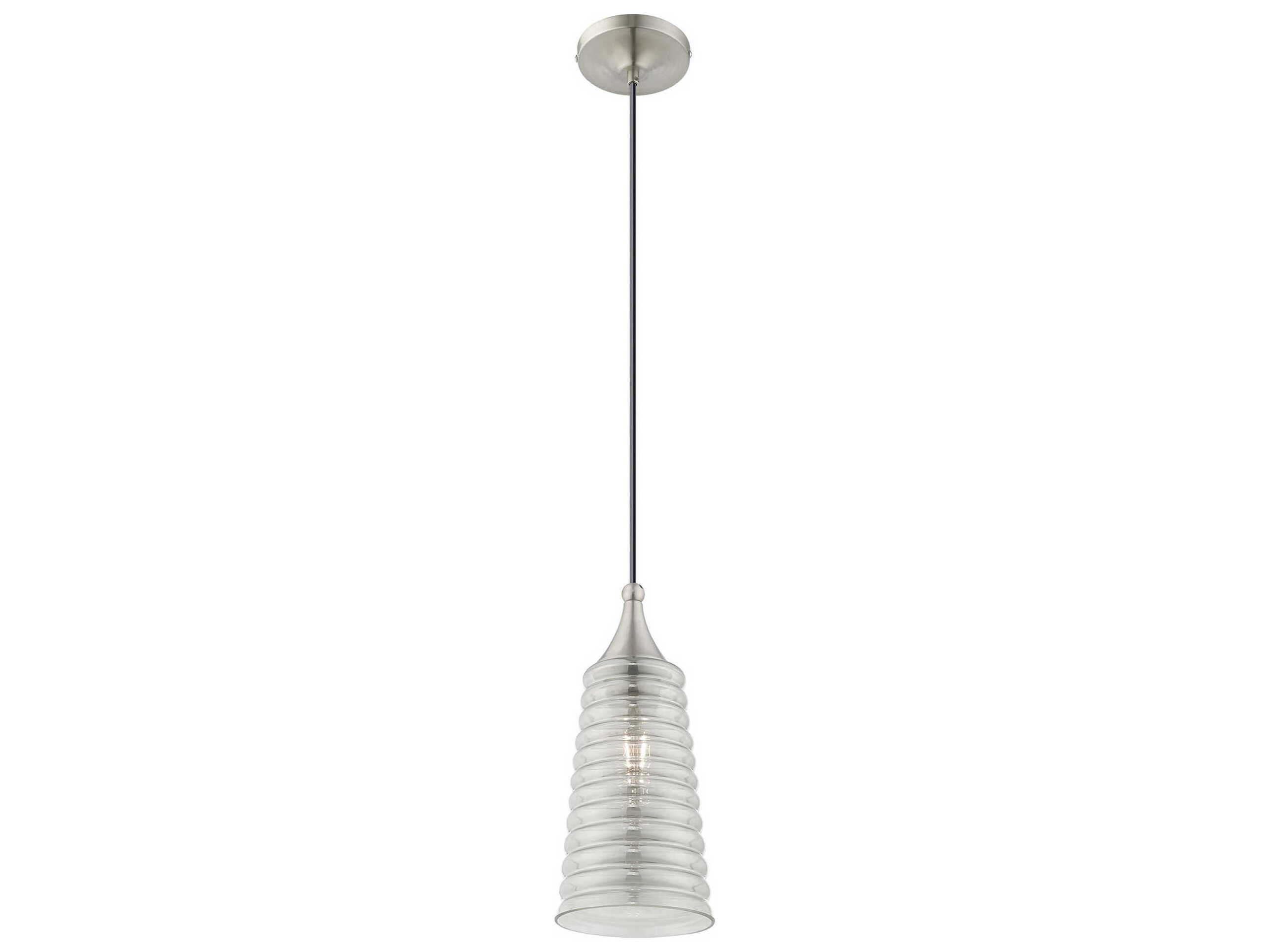 Livex Lighting Art Glass 1-Light Brushed Nickel Clear Bell Mini Pendant