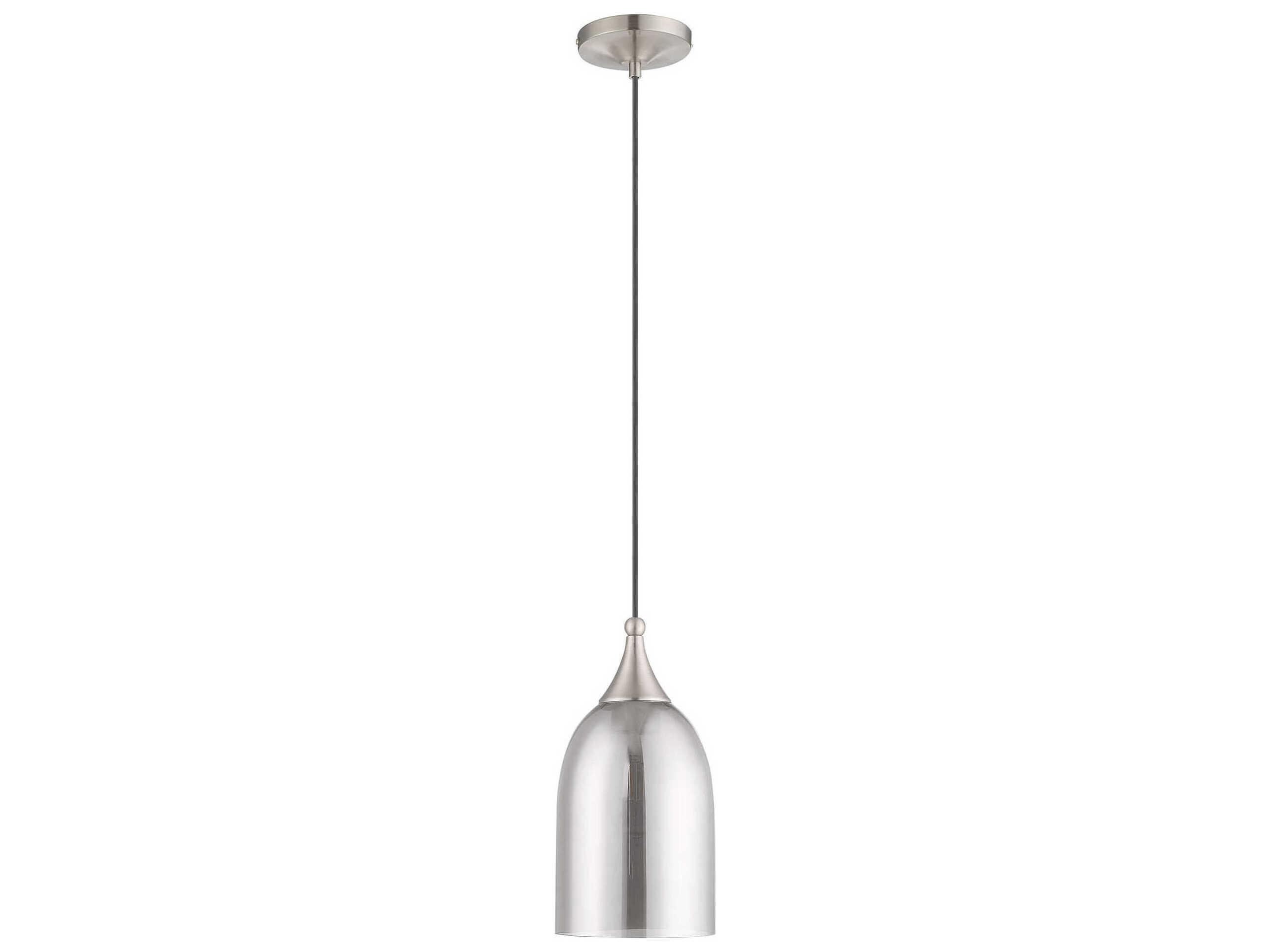 Livex Lighting Art Glass 1-Light Brushed Nickel Gray Bell Mini Pendant