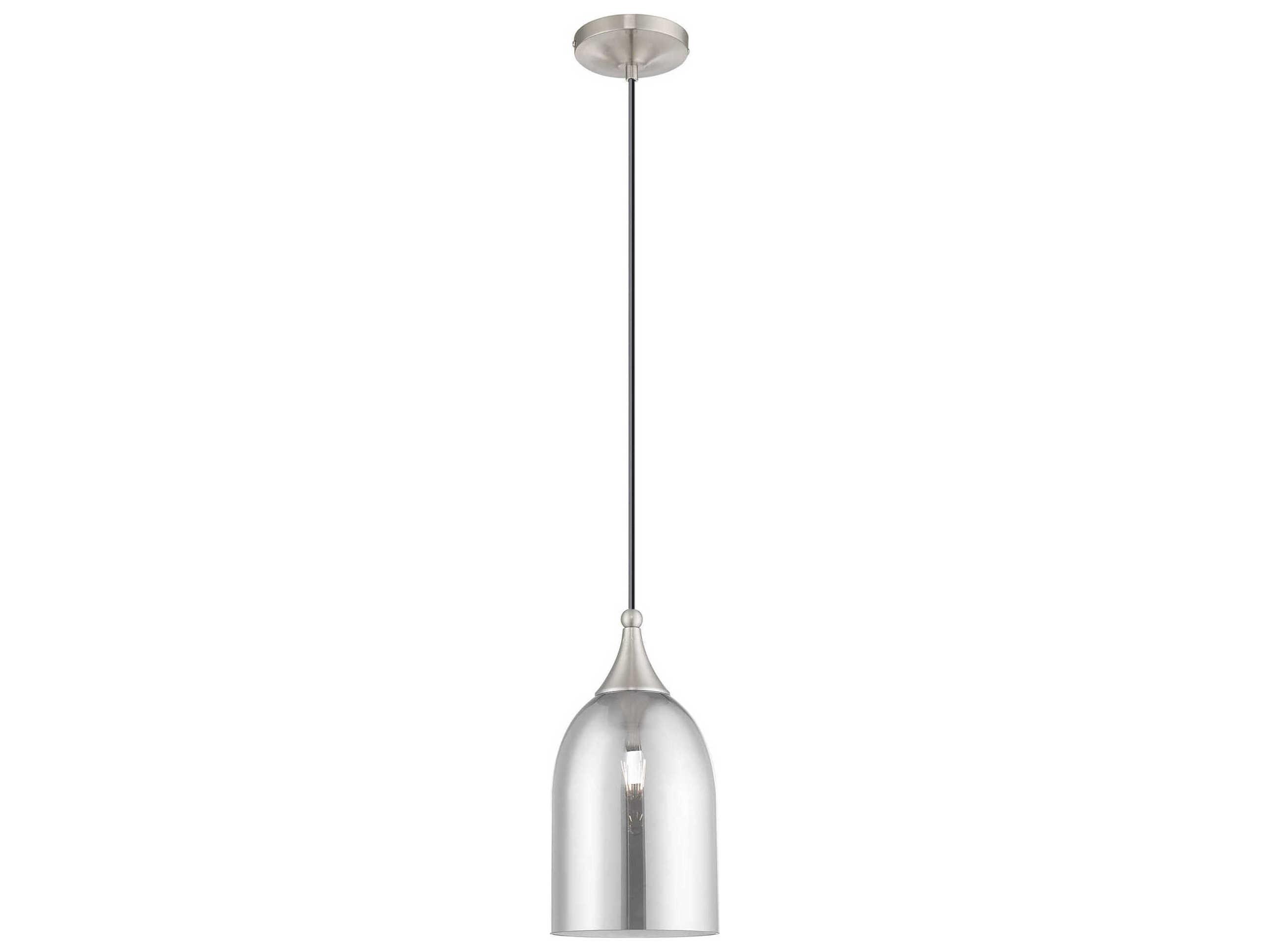 Livex Lighting Art Glass 1-Light Brushed Nickel Gray Bell Mini Pendant