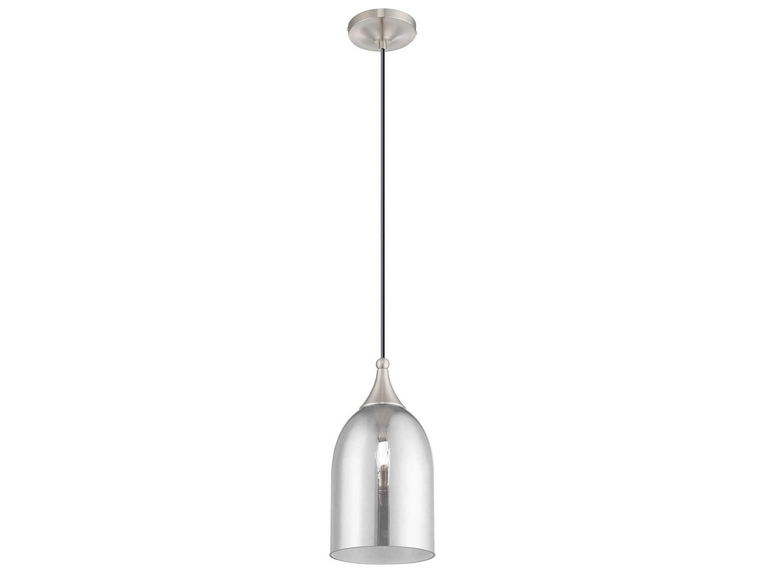 Livex Lighting Art Glass 1-Light Brushed Nickel Gray Bell Mini Pendant
