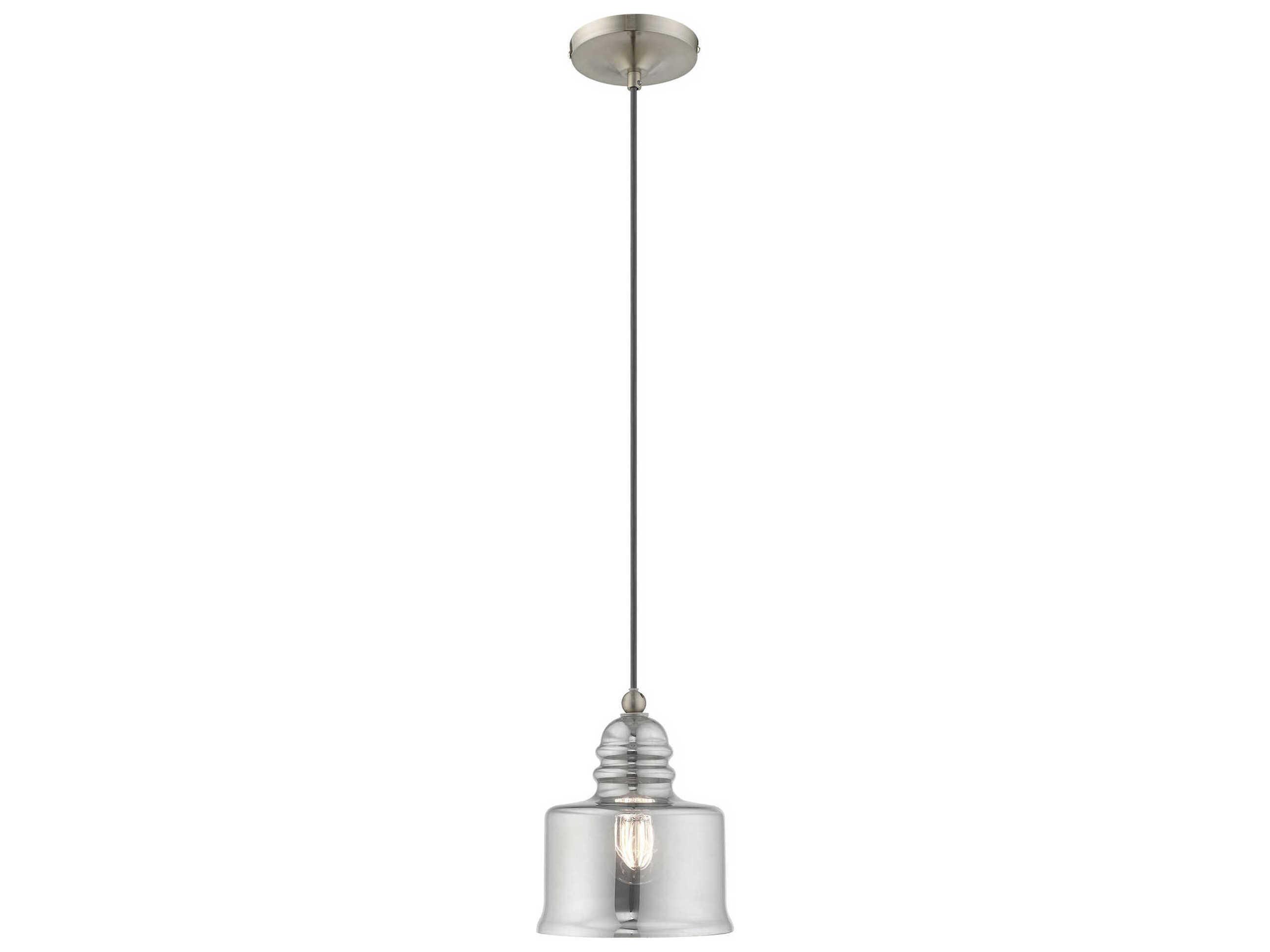 Livex Lighting Art Glass 1-Light Brushed Nickel Clear Drum Mini Pendant