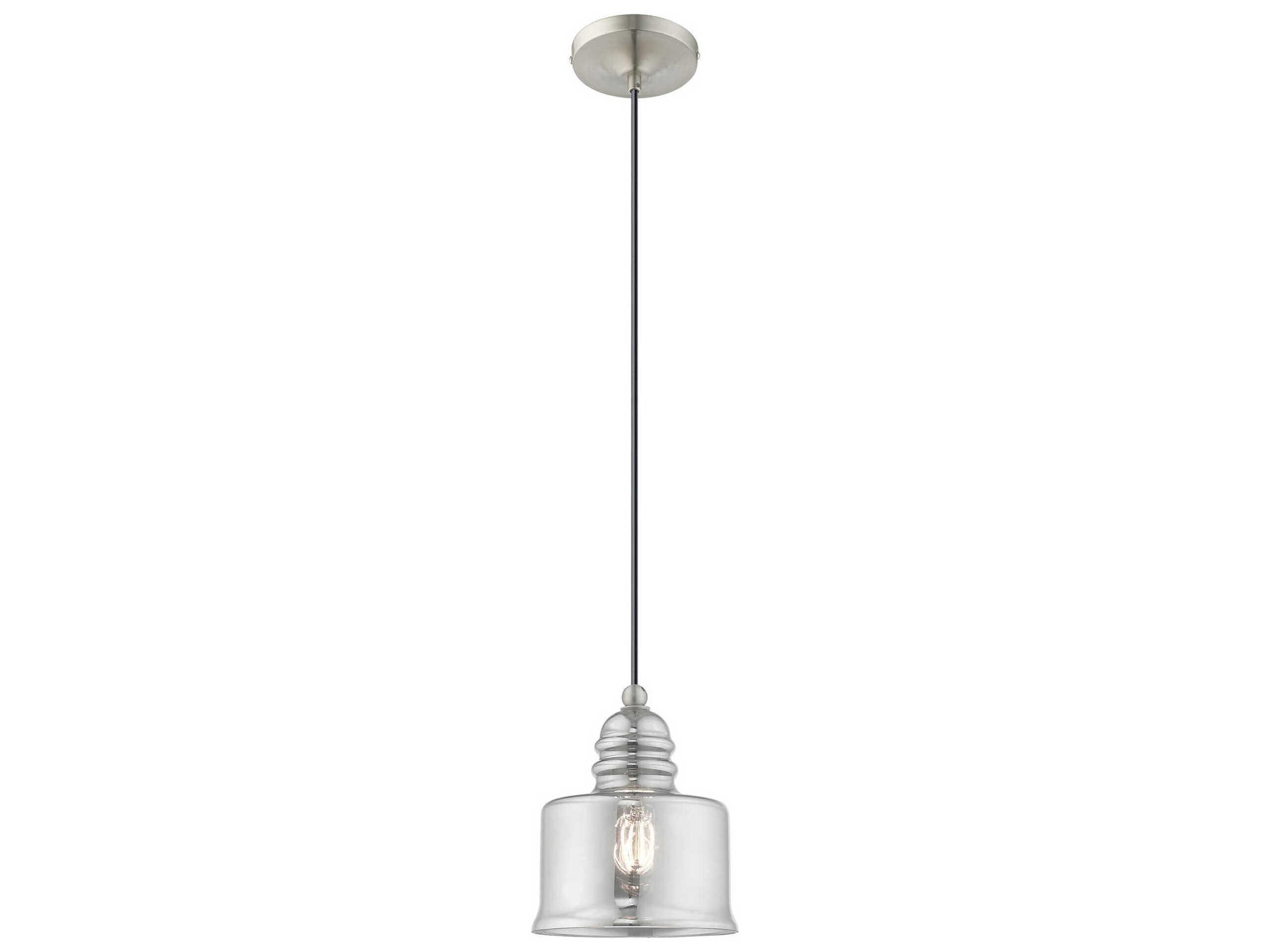 Livex Lighting Art Glass 1-Light Brushed Nickel Clear Drum Mini Pendant