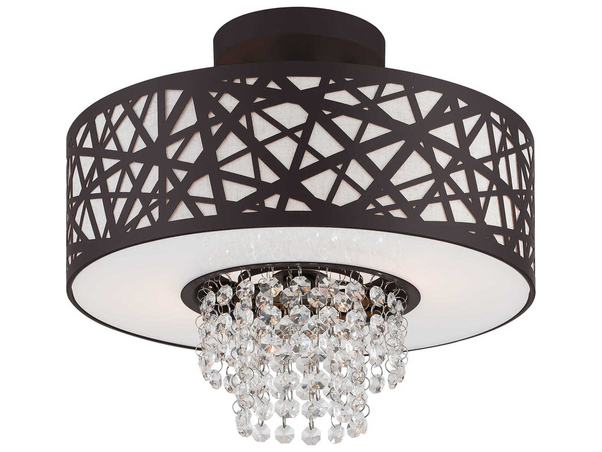 Livex Lighting Allendale 2-Light Bronze Crystal Drum Semi Flush Mount