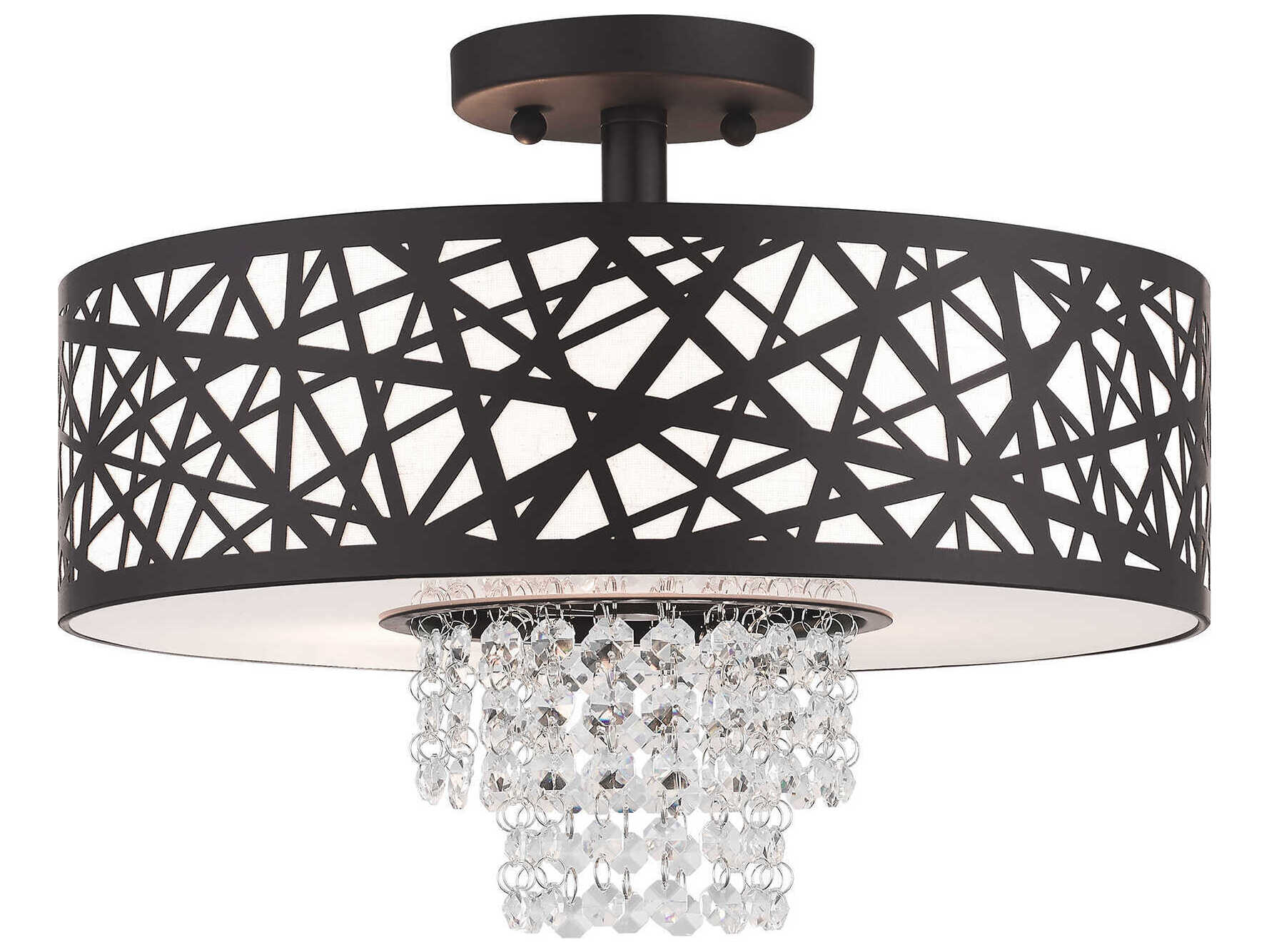 Livex Lighting Allendale 3-Light Bronze Crystal Drum Semi Flush Mount