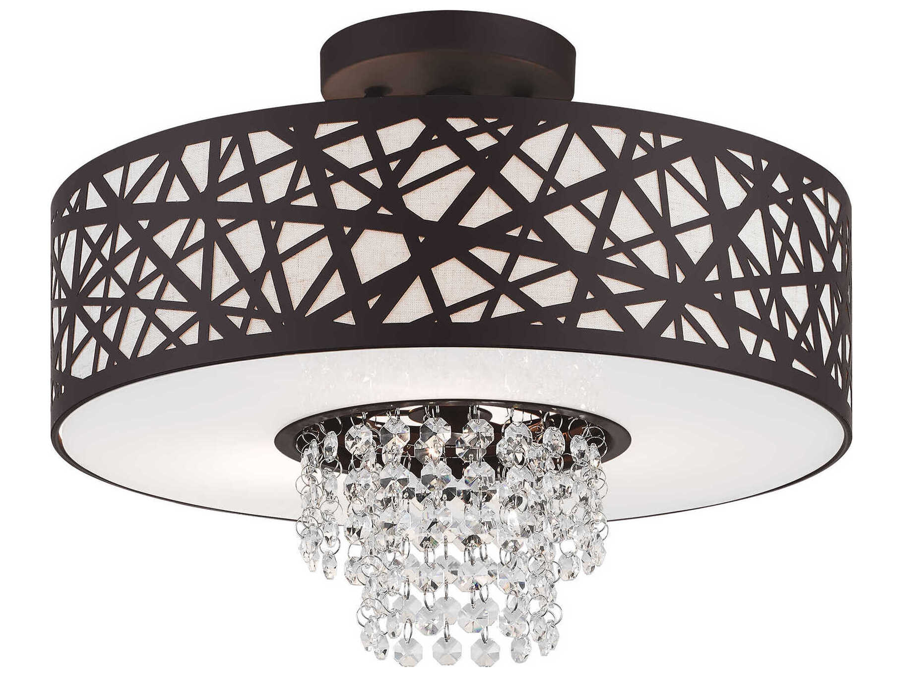 Livex Lighting Allendale 3-Light Bronze Crystal Drum Semi Flush Mount