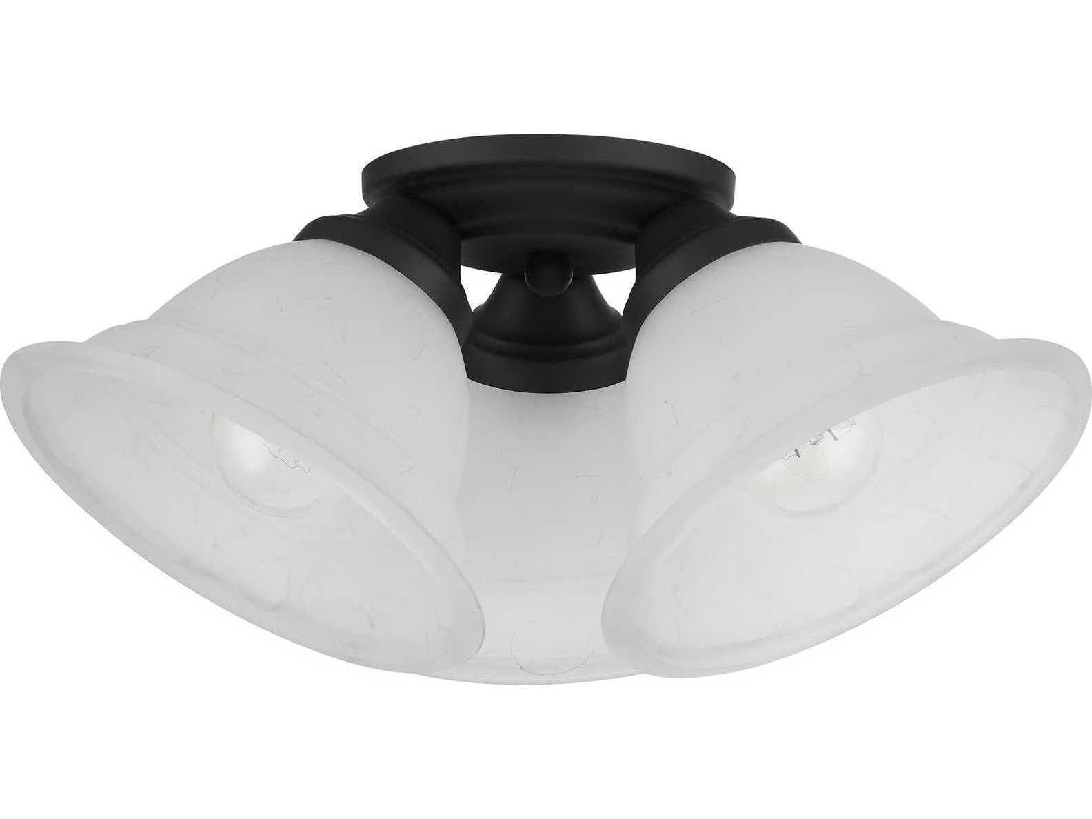 Livex Lighting Wynnewood 3-Light Black Glass Bell Flush Mount