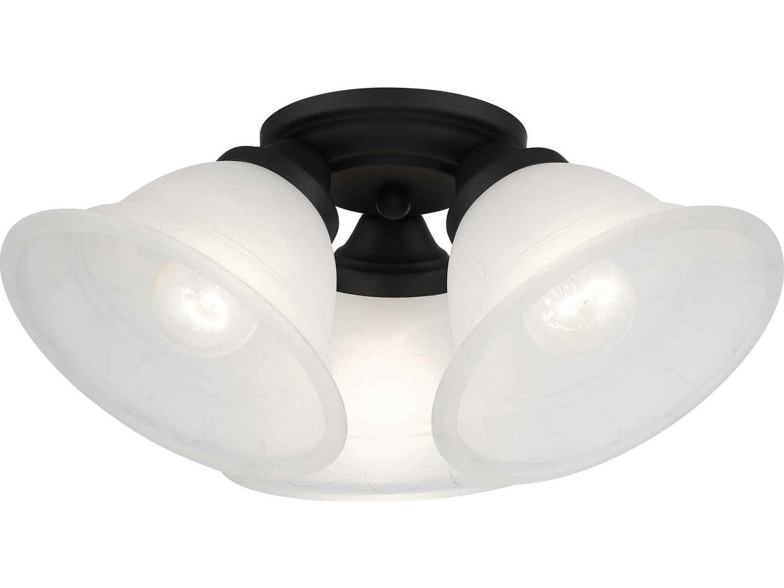Livex Lighting Wynnewood 3-Light Black Glass Bell Flush Mount