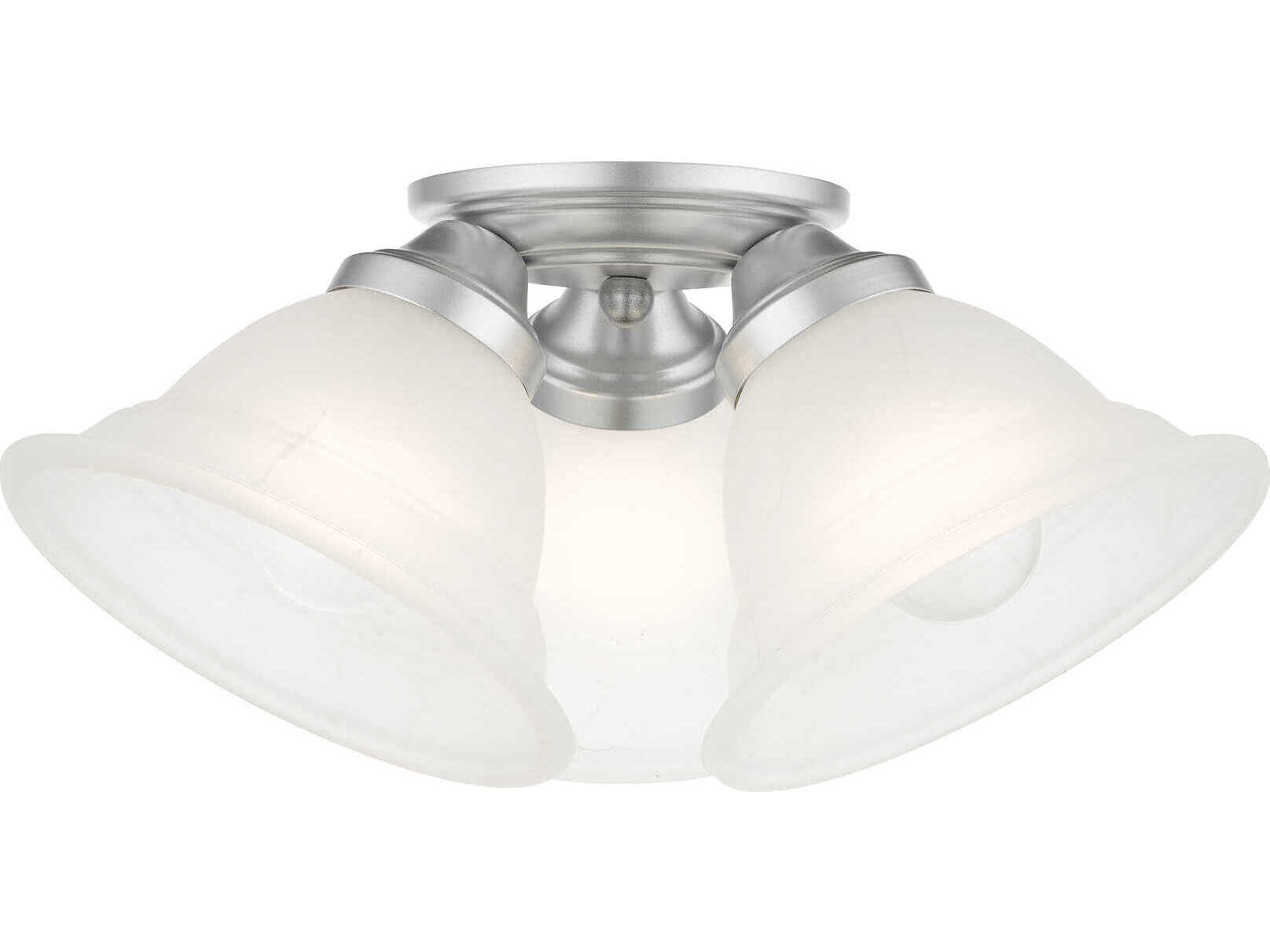 Livex Lighting Wynnewood 3-Light Painted Satin Nickel Glass Bell Semi Flush Mount