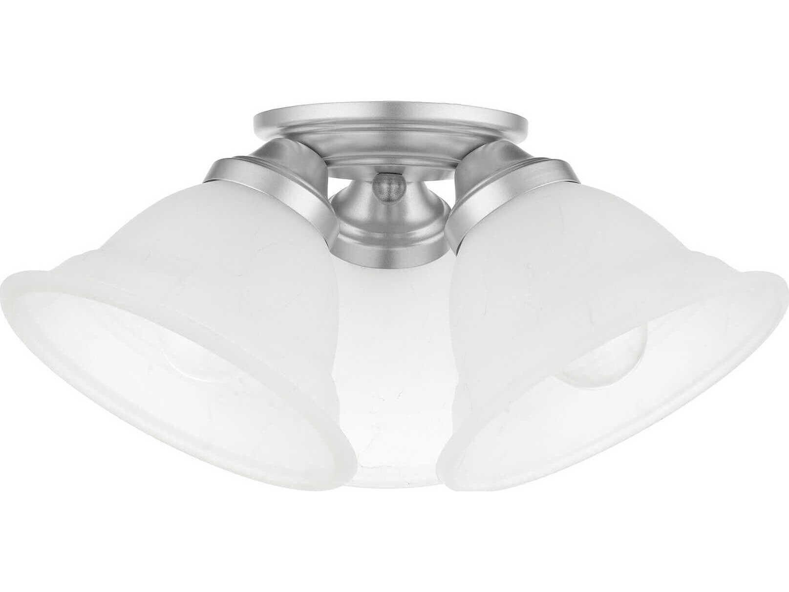 Livex Lighting Wynnewood 3-Light Painted Satin Nickel Glass Bell Semi Flush Mount