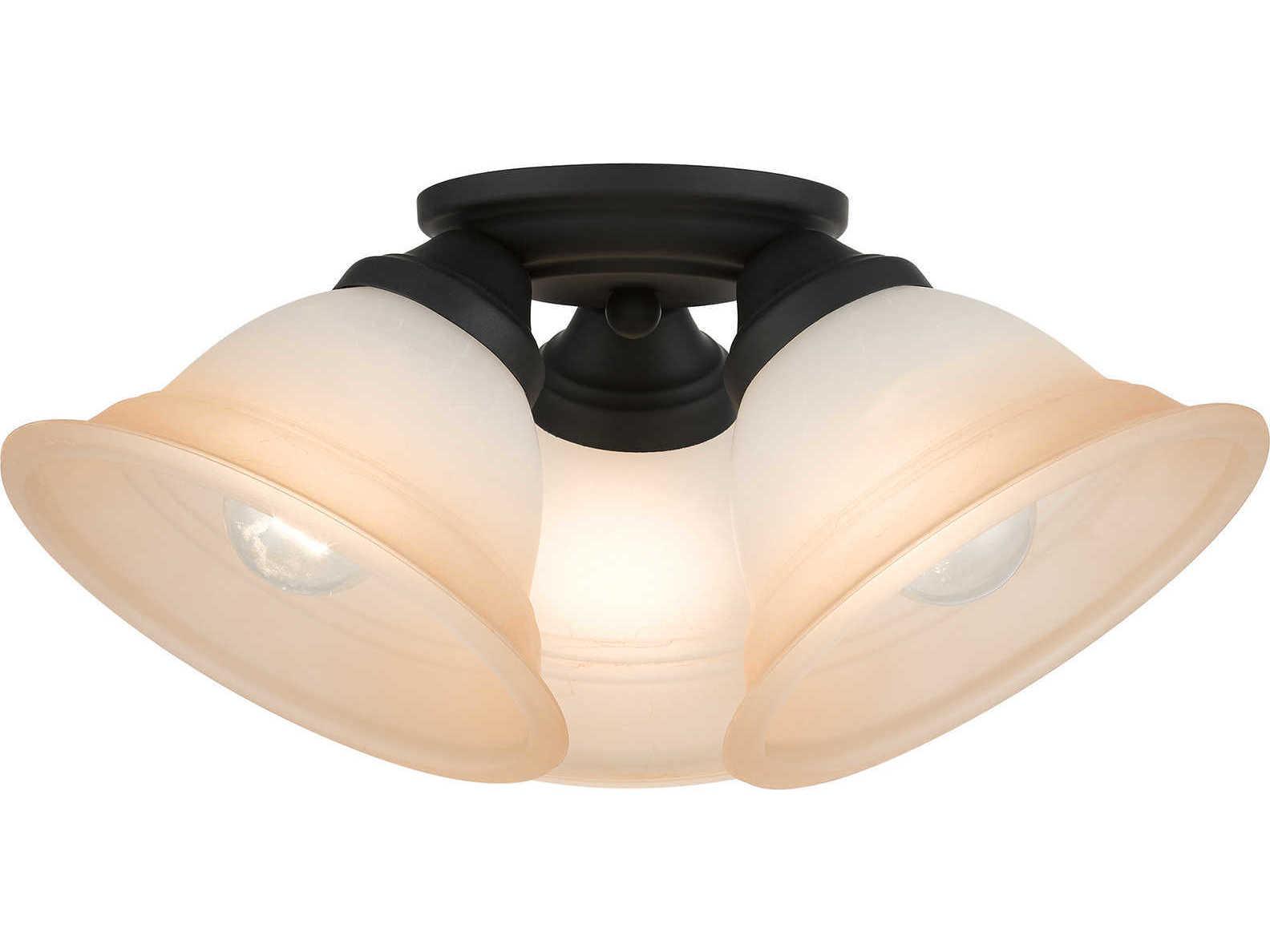 Livex Lighting Wynnewood 3-Light Black Glass Bell Flush Mount