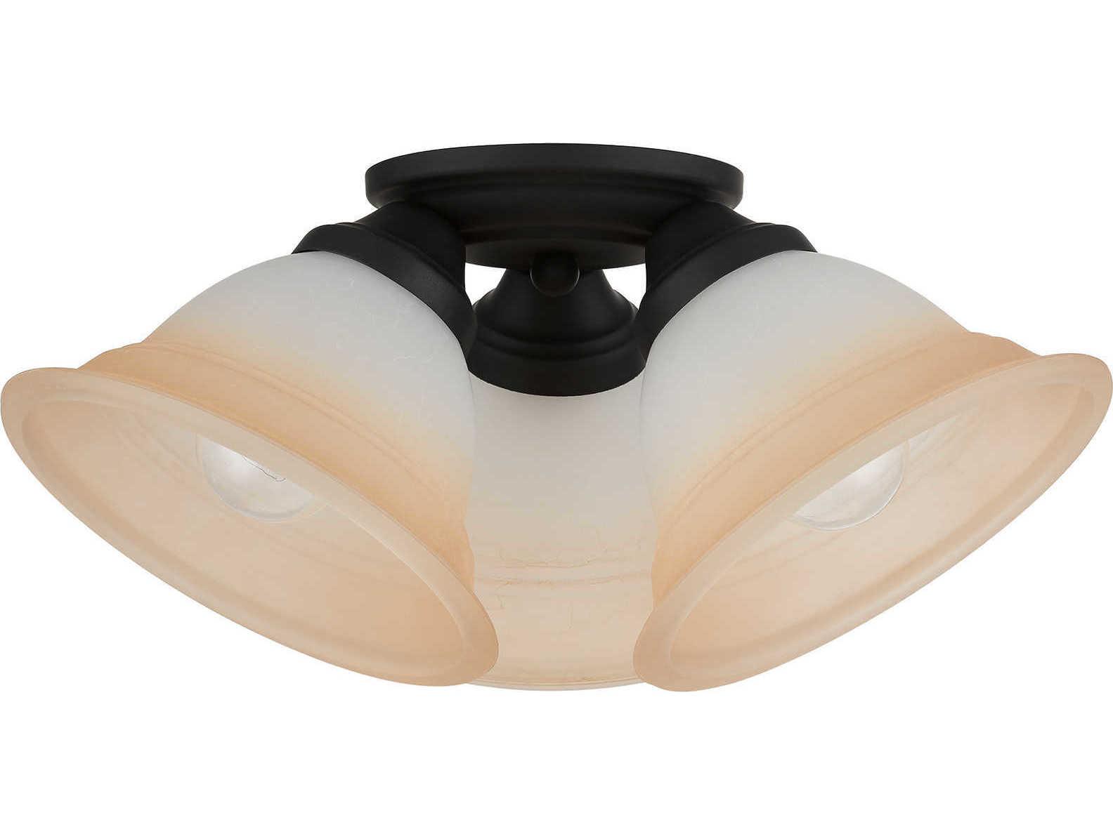 Livex Lighting Wynnewood 3-Light Black Glass Bell Flush Mount