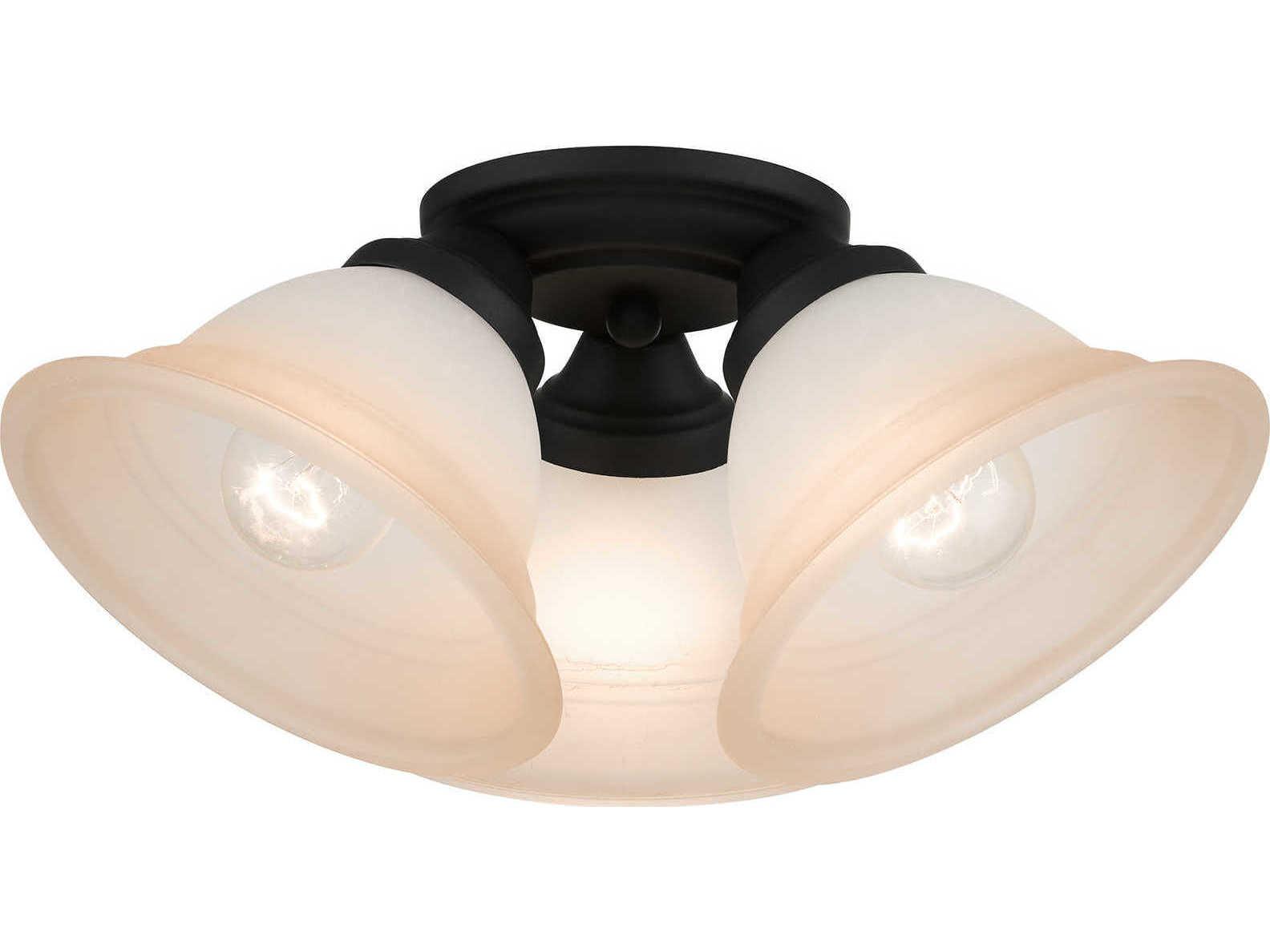 Livex Lighting Wynnewood 3-Light Black Glass Bell Flush Mount