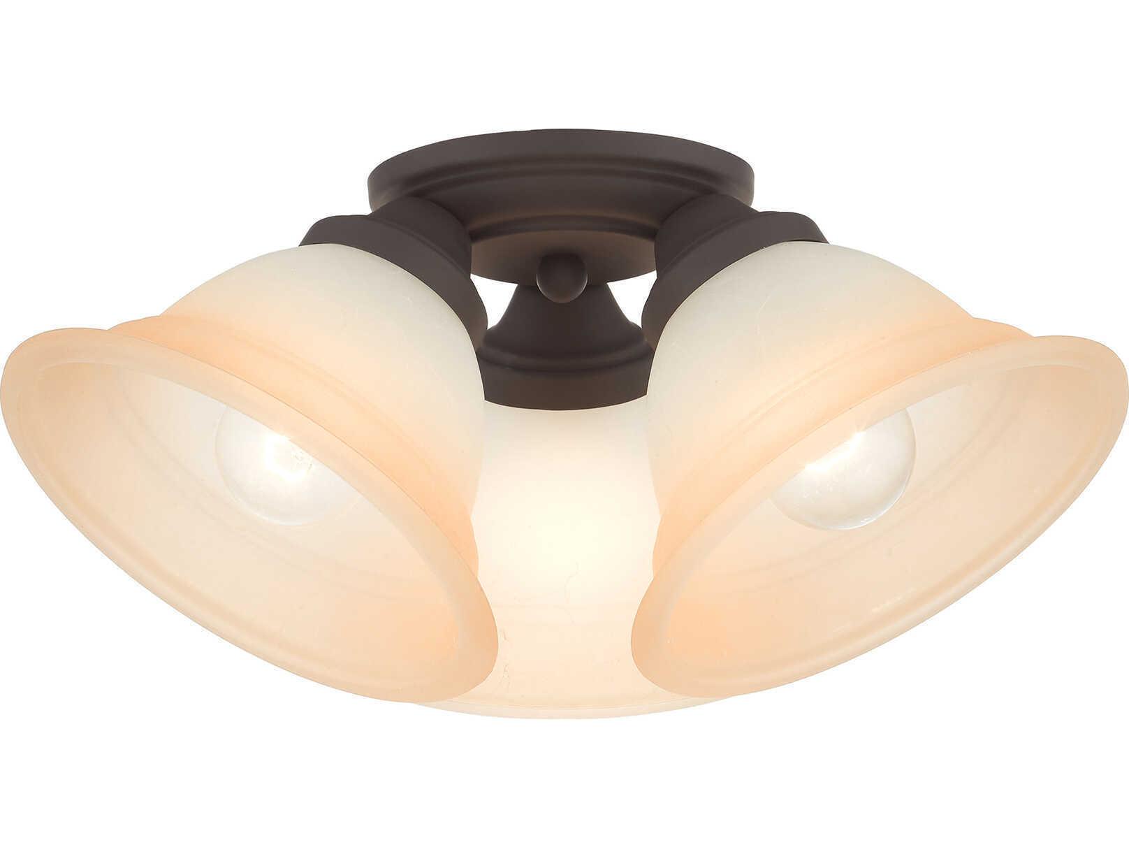 Livex Lighting Wynnewood 3-Light Bronze Glass Bell Semi Flush Mount