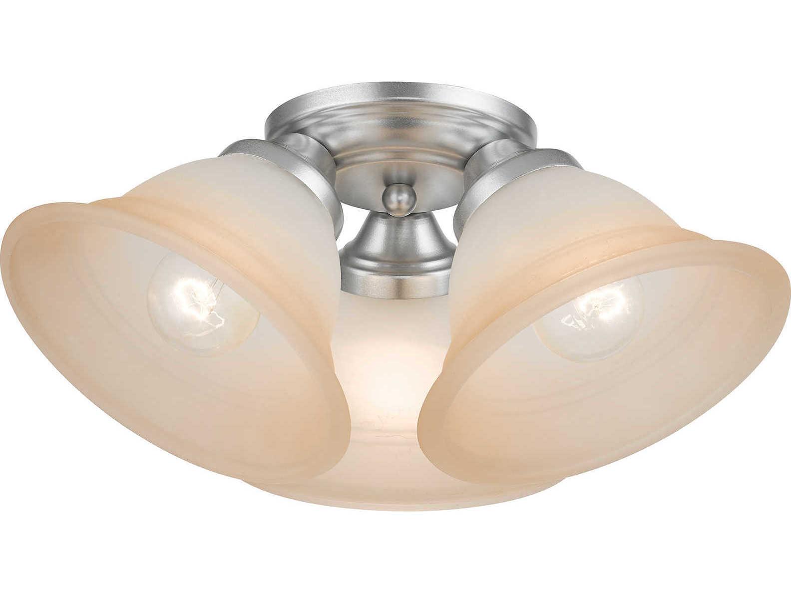 Livex Lighting Wynnewood 3-Light Painted Satin Nickel Glass Bell Flush Mount