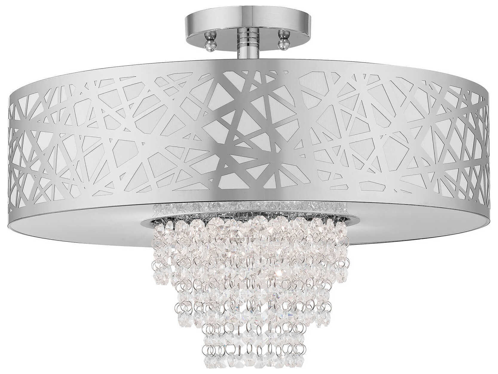 Livex Lighting Allendale 4-Light Polished Chrome White Crystal Drum Semi Flush Mount