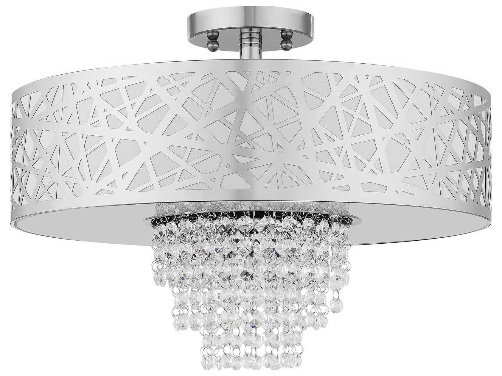 Livex Lighting Allendale 4-Light Polished Chrome White Crystal Drum Semi Flush Mount