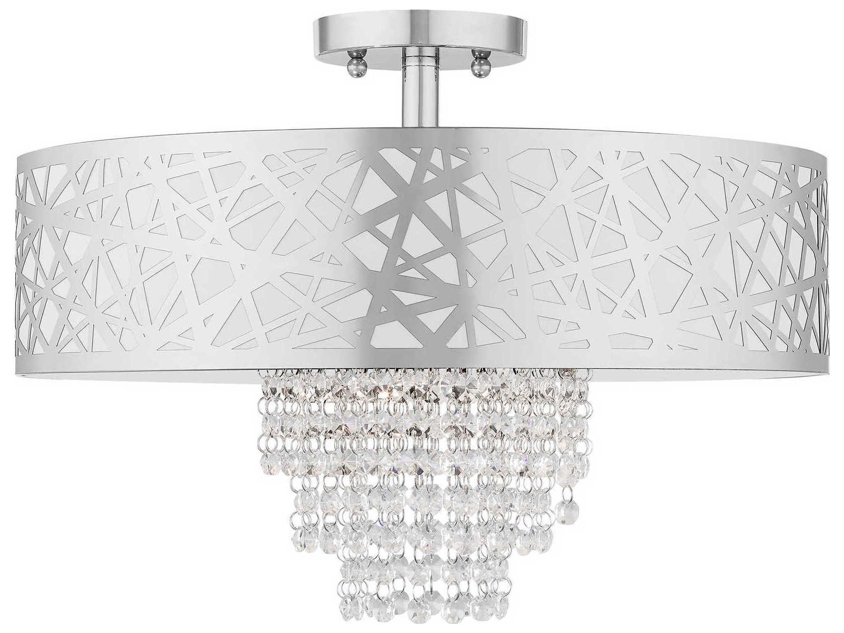 Livex Lighting Allendale 4-Light Polished Chrome White Crystal Drum Semi Flush Mount